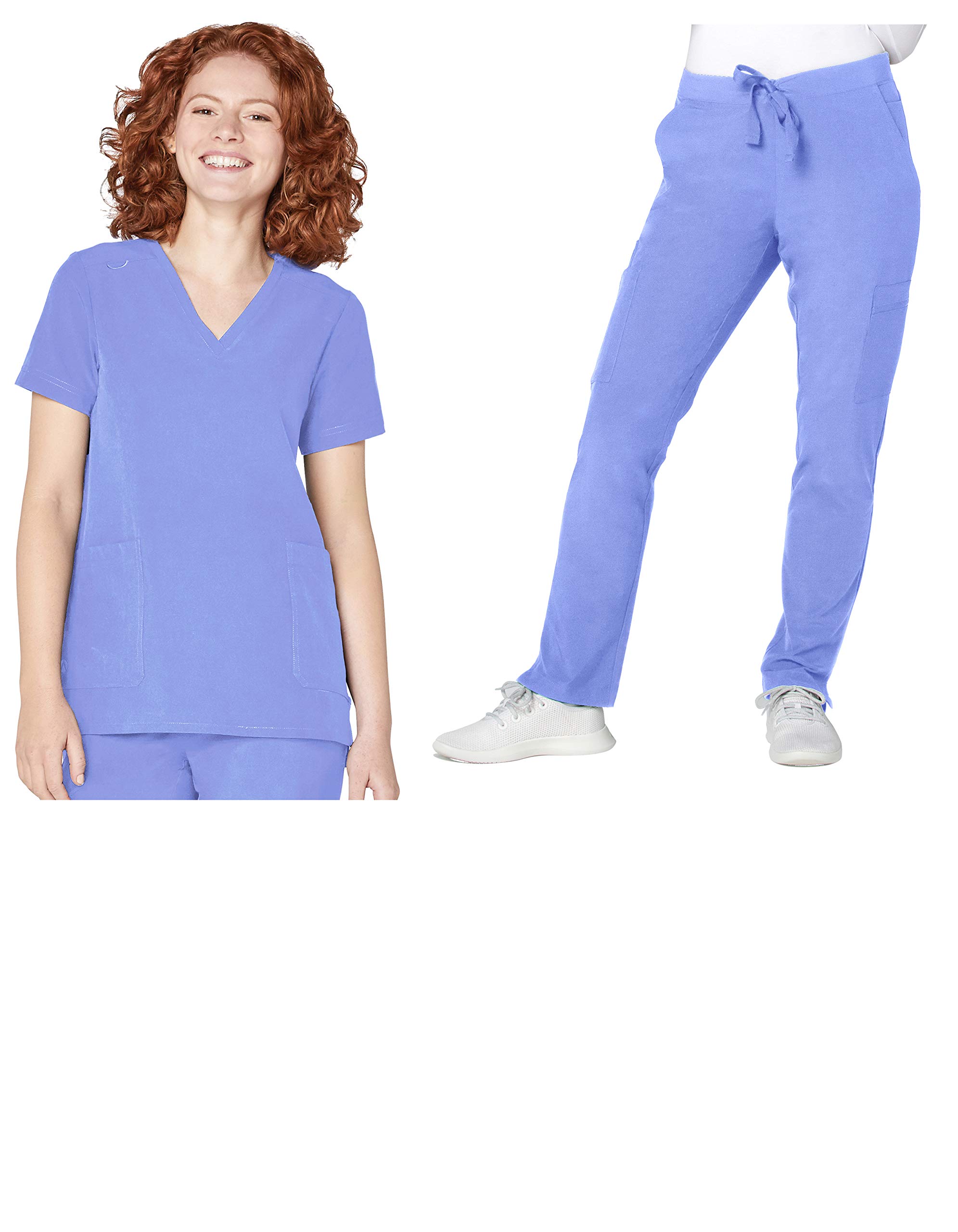 Adar UniformsAdar Addition Go-Basic Scrub Set for Women - Slim V-Neck Scrub Top & Skinny Cargo Scrub Pants