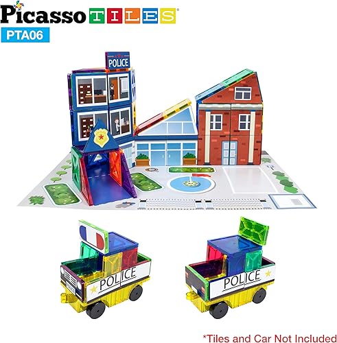 Miniatura 7 de PicassoTiles Juego de 80 piezas para escuela, hospital, estación de policía 3 en 1, imán temático autoadhesivo con parte trasera adhesiva,