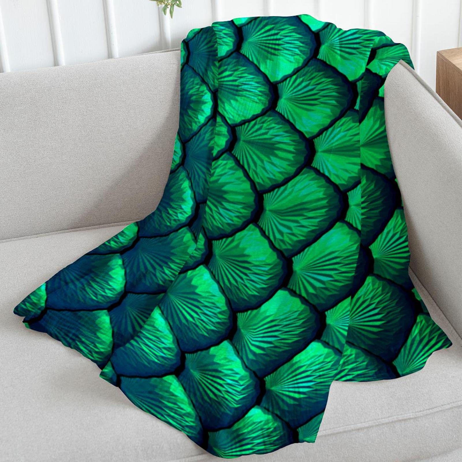 Coperta in pile per divano, divano o letto, accoglienti e morbide, scala verde sirena
