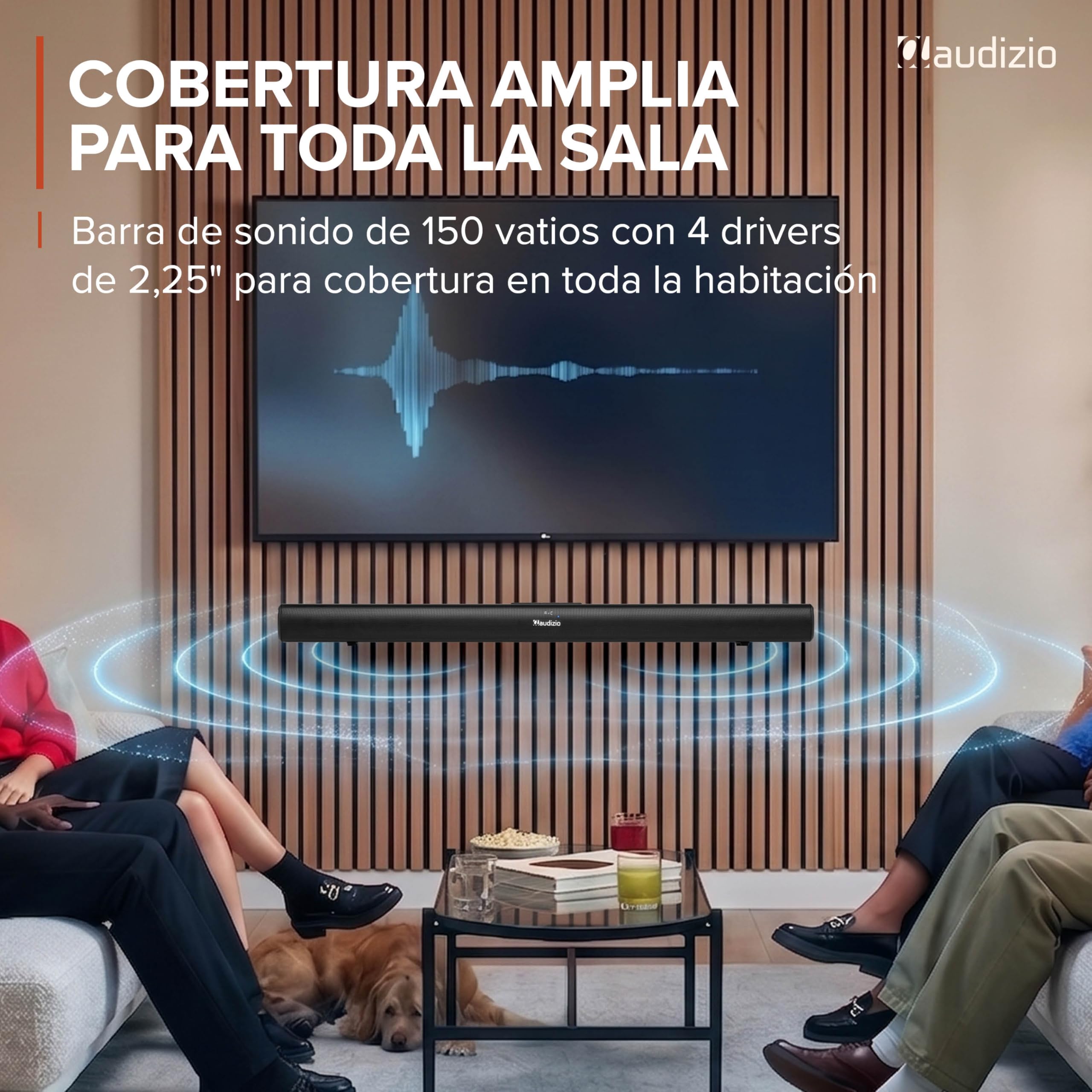 Audizio SB92WS – Barra de Sonido 150W con subwoofer inalámbrico 6,5”, HDMI ARC, Bluetooth 5.3, USB y Entrada óptica, soundbar 90 cm para TV, Color Negro