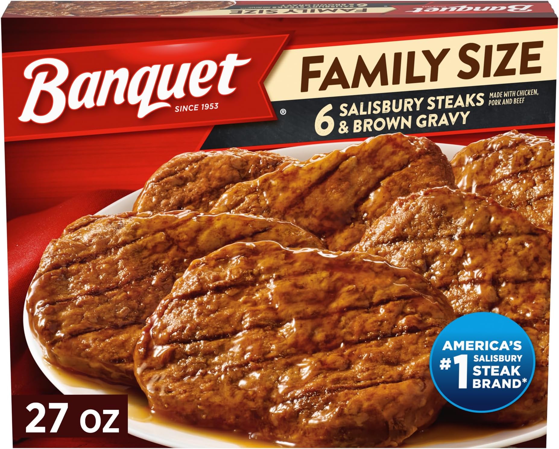 Family Size Salisbury Steaks and Brown Gravy, Frozen Meal, 27 OZ