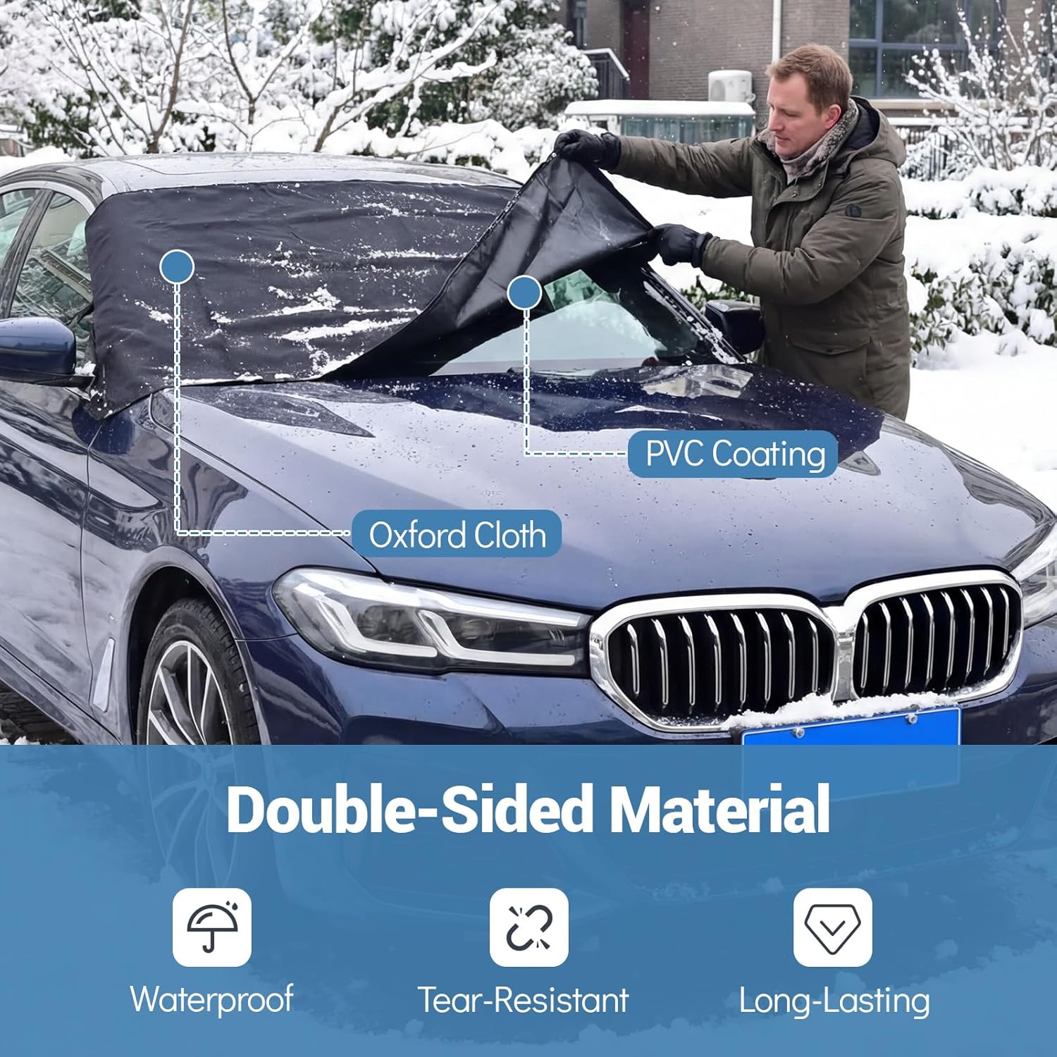 Goplus All Wrapped Car Windshield Snow Cover, 600D Oxford Front & Rear Ice Frost Protectors with Side Mirror Covers & Storage Bags, All Weather Windscreen Cover for Most SUVs, Vans & Trucks