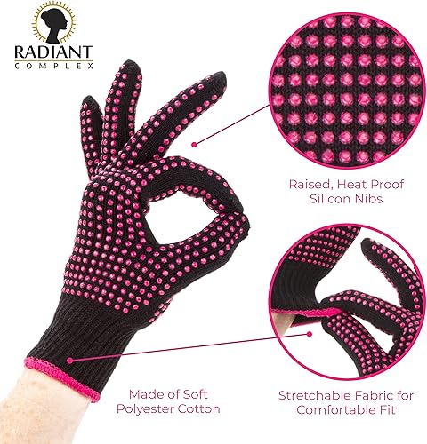 Miniatura 6 de Guantes resistentes al calor de 2 piezas con golpes de silicona, guantes profesionales a prueba de calor para peinar el cabello, rizador, plancha