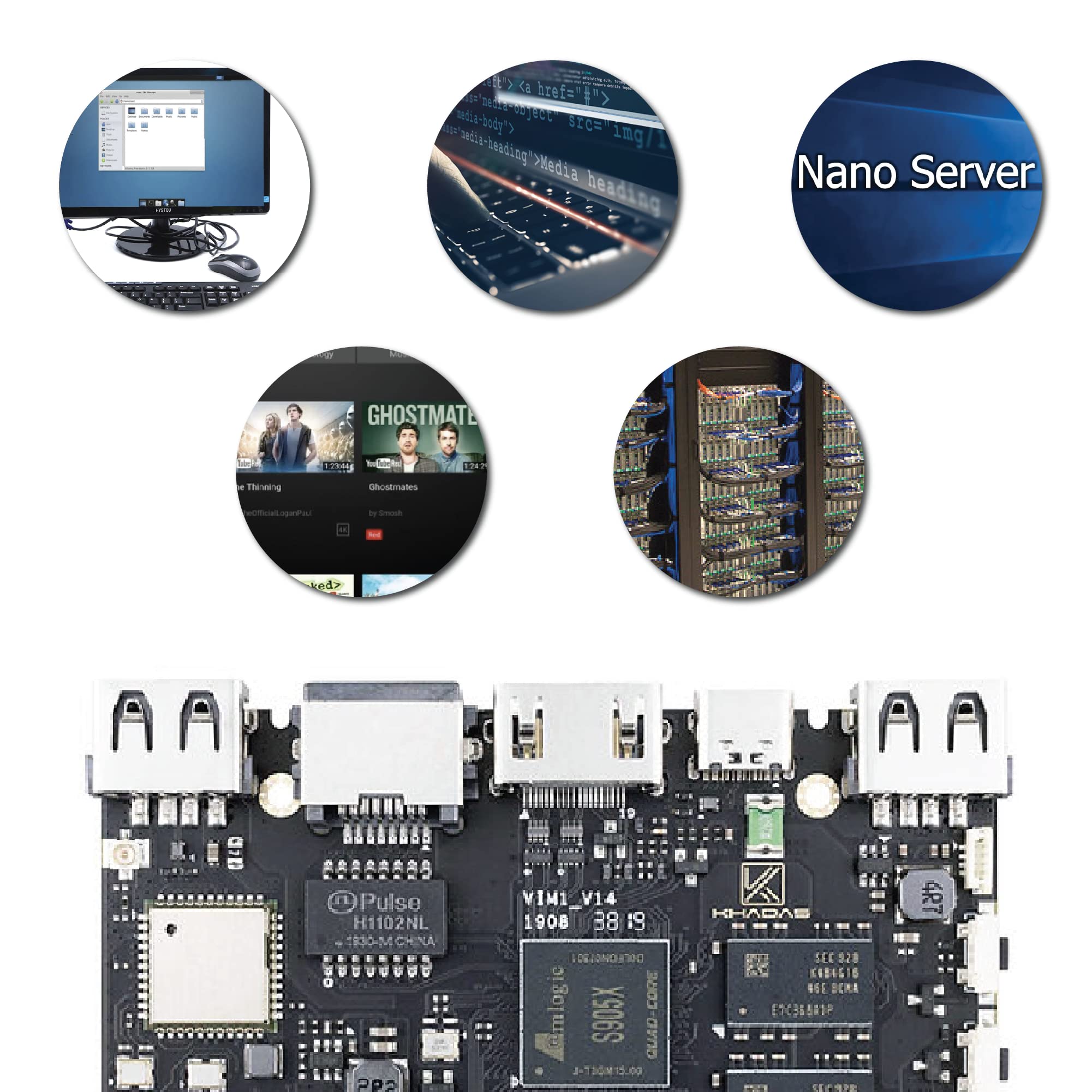khadas VIM1 Basic Amlogic S905X komputer jednopłytkowy, procesor graficzny Mali-450, elastyczna łączność (USB typu C do zasilania, obsługa USB 2.0 OTG, Multi-OS, wbudowana pamięć/Wi-Fi, mały