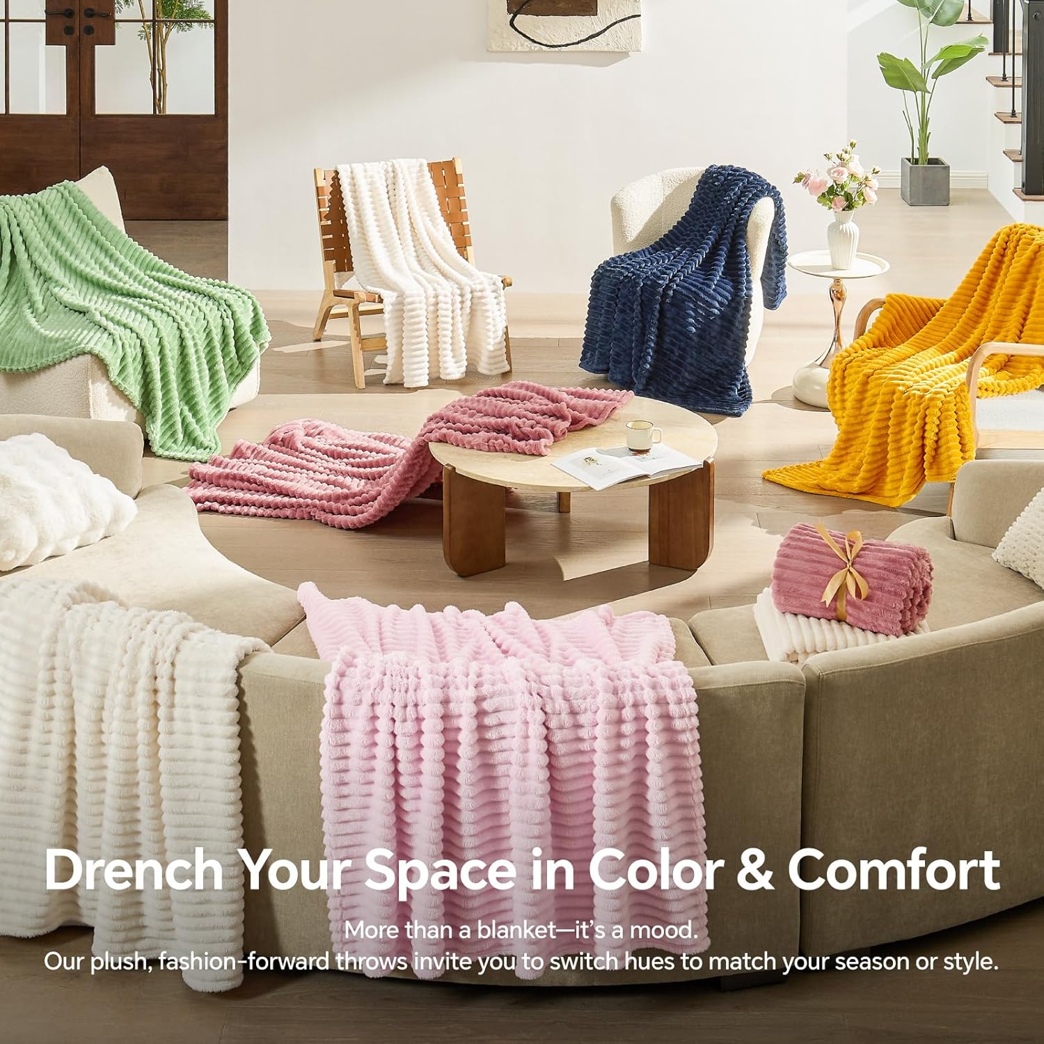 BEDELITE Fleece Throw Blanket for Couch – 3D Ribbed Jacquard Soft and Warm Decorative Fuzzy Blanket – Cozy, Fluffy, Plush Lightweight Pink Throw Blankets for Bed, Sofa, 50x60 inches - Image 6