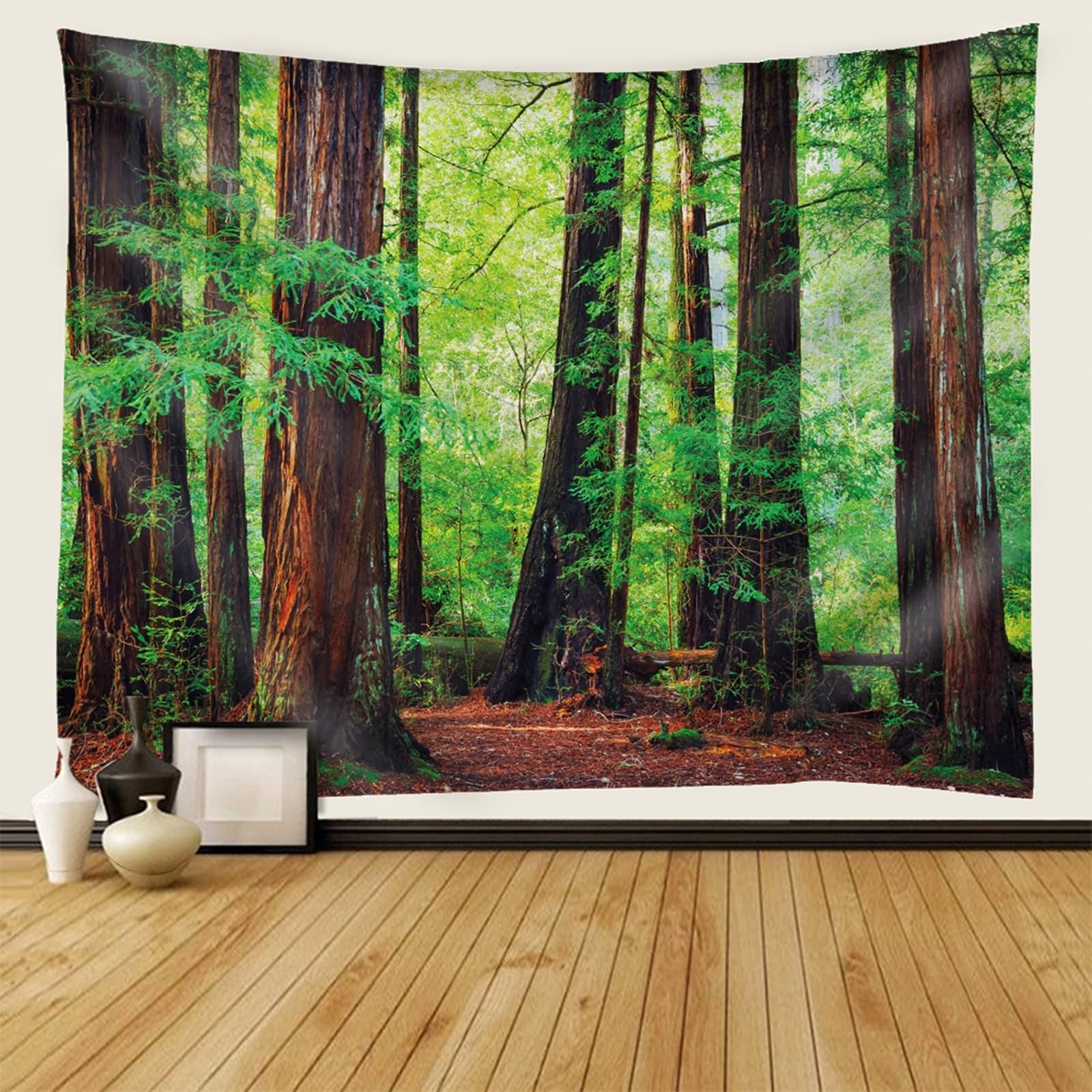 Tapiz para colgar en la pared, árbol rojo, paño de pared grande, 350 x 256 cm, diseño de árboles naturales, para salón, dormitorio, decoración del hogar, marrón y verde