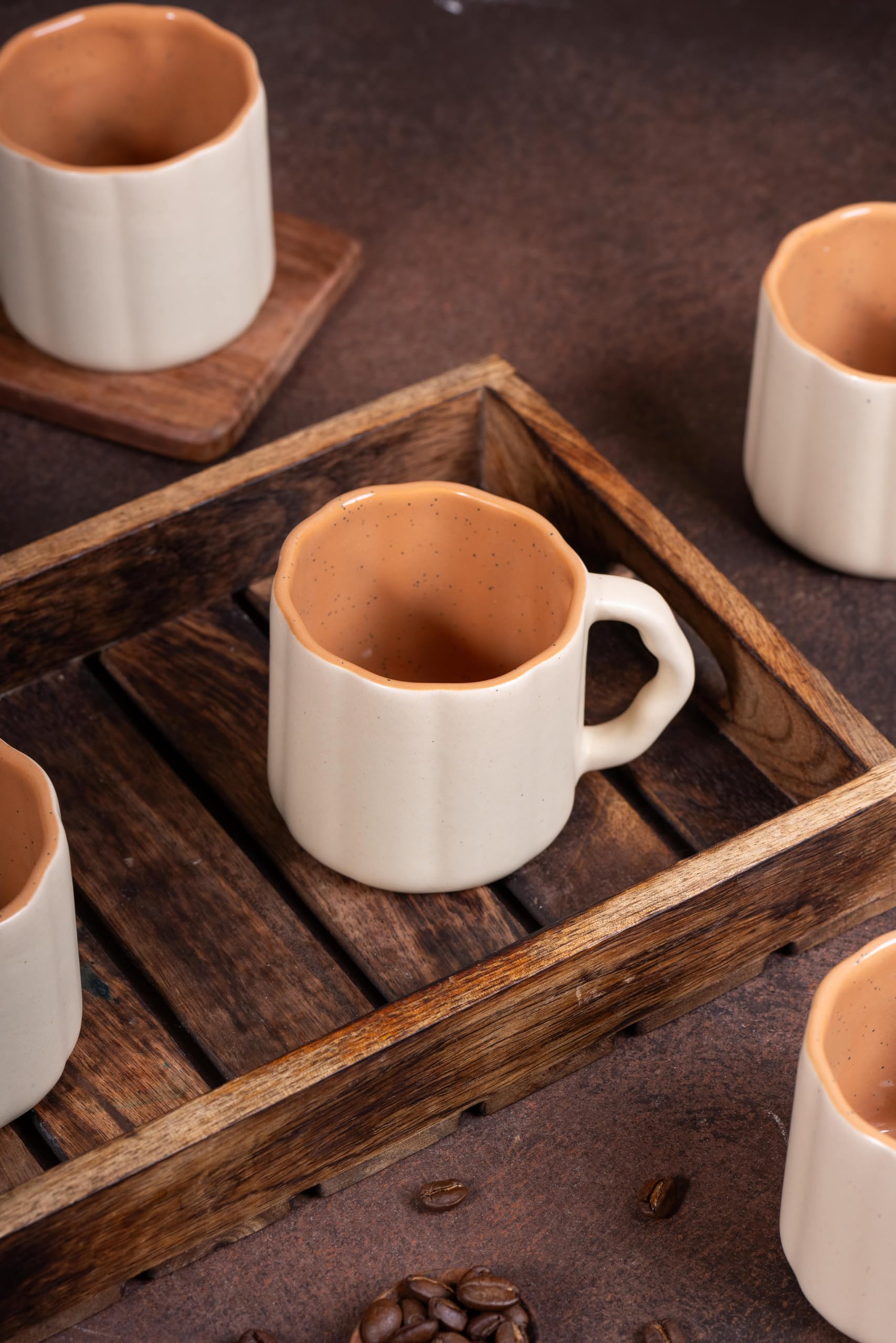 IZZYLYF 'MistyCurve Brown' Ceramic Tea Cups Set of 6 (200 ml Each) | Microwave & Dishwasher Safe Tea Cups with Handle for Tea, Coffee & Chai | Tea Cups for Gifting, Home, Cafe & Office Use 2