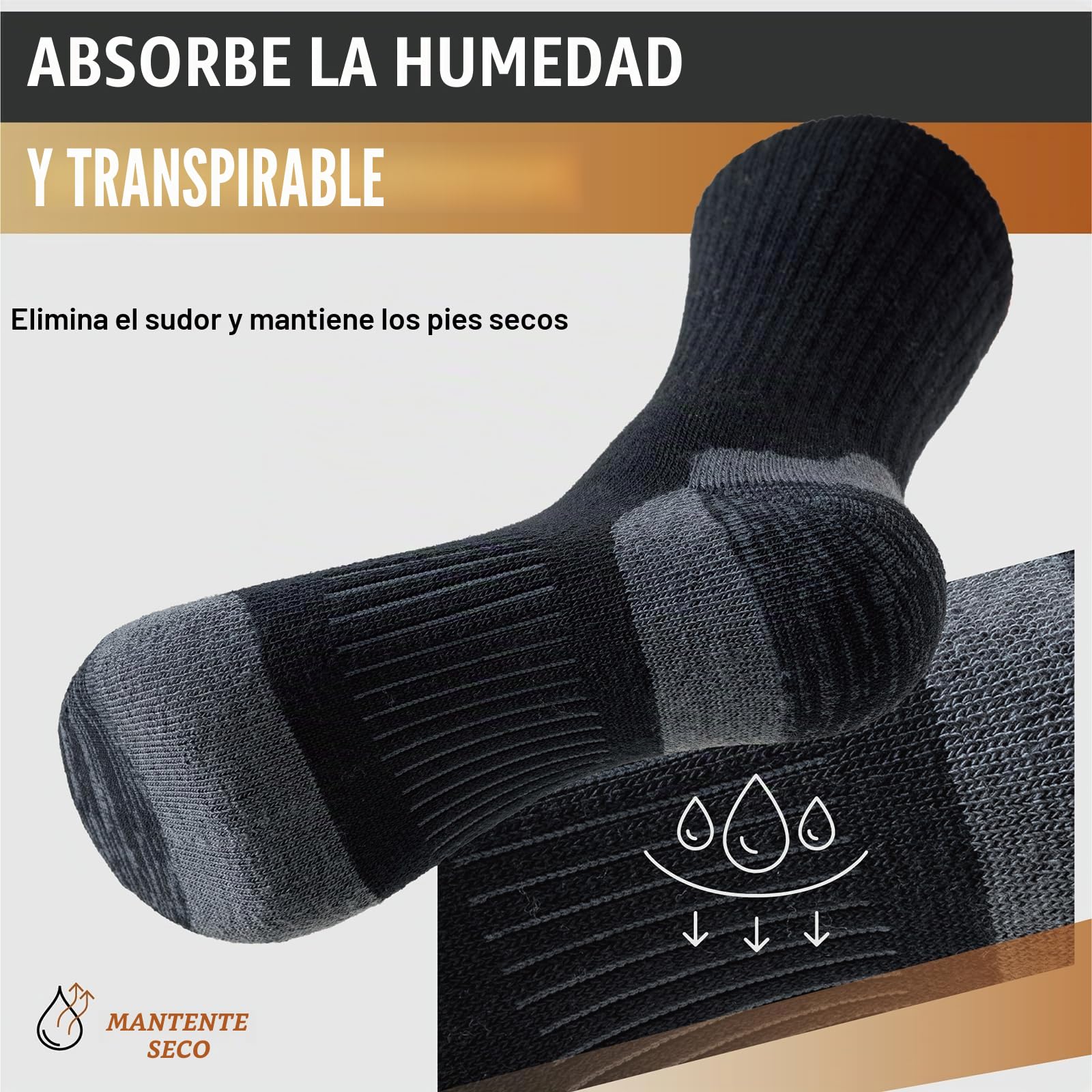 Niorasen Calcetines Lana de Merino Hombre Mujer，Calcetines Antiampollas Senderismo, Calcetines Termicos de Invierno para Trekking, Ciclismo, Trail Running, Camping, 3 Pares