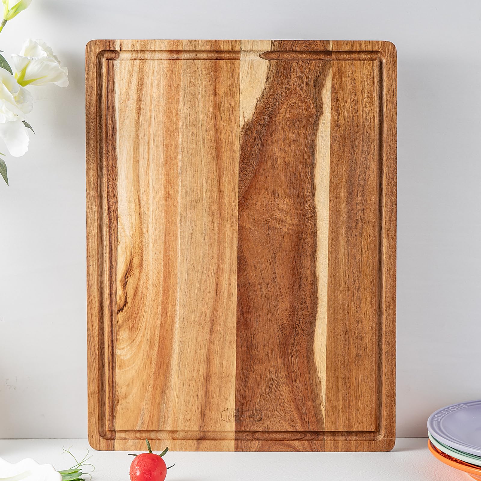 JF JAMES.F Wood Cutting Board, 40x30x1.8CM Acacia Wood Cutting Board with Juice Groove Wooden Chopping Board for Food Prep Fruit Vegetable Meat