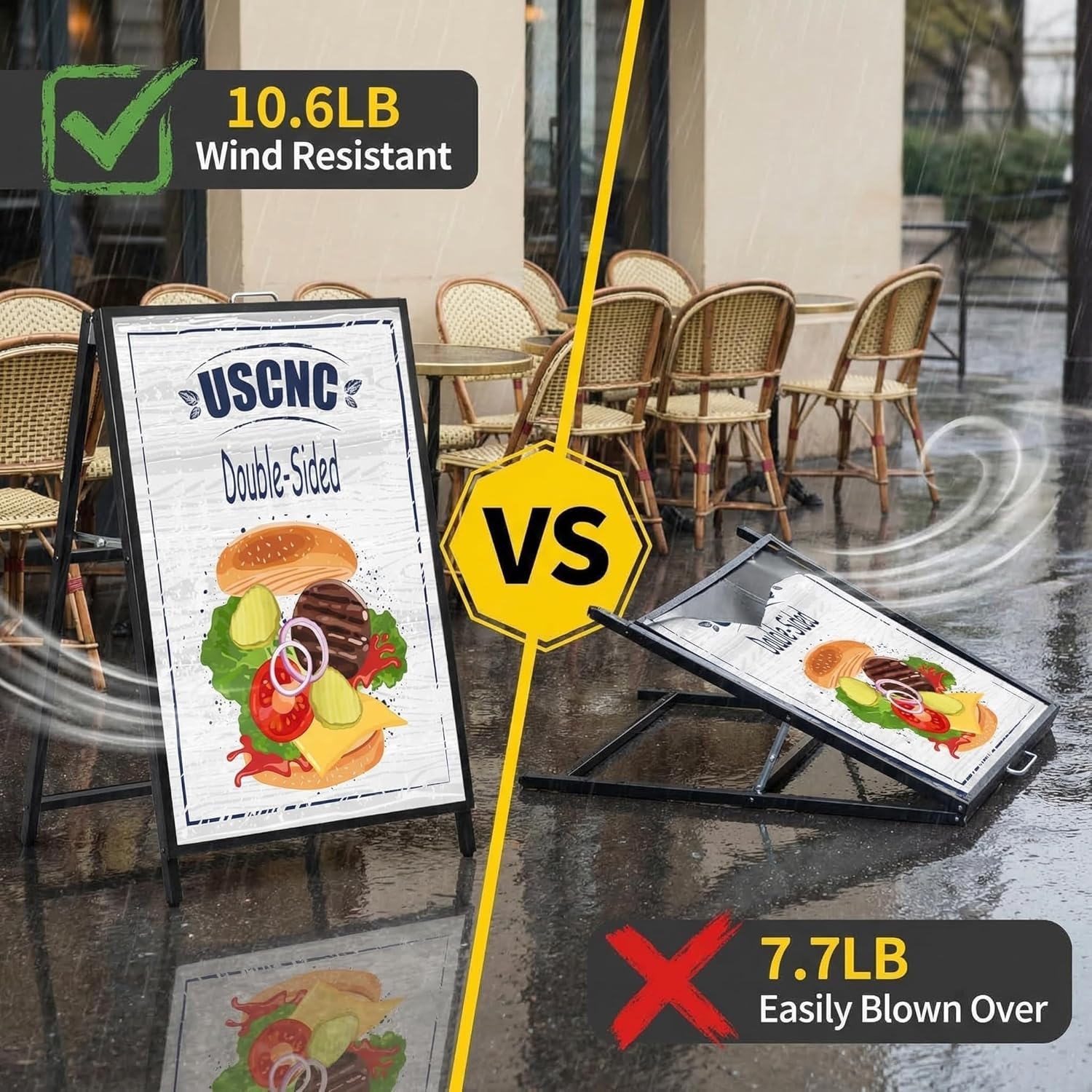 USCNC 3 PACK 24 x 36 Inch A Frame Sign Double-Sided Folding Sandwich Board Heavy Duty Slide-in Sidewalk Signboard for Outdoor Street Advertising Poster(Frame only，No white board)