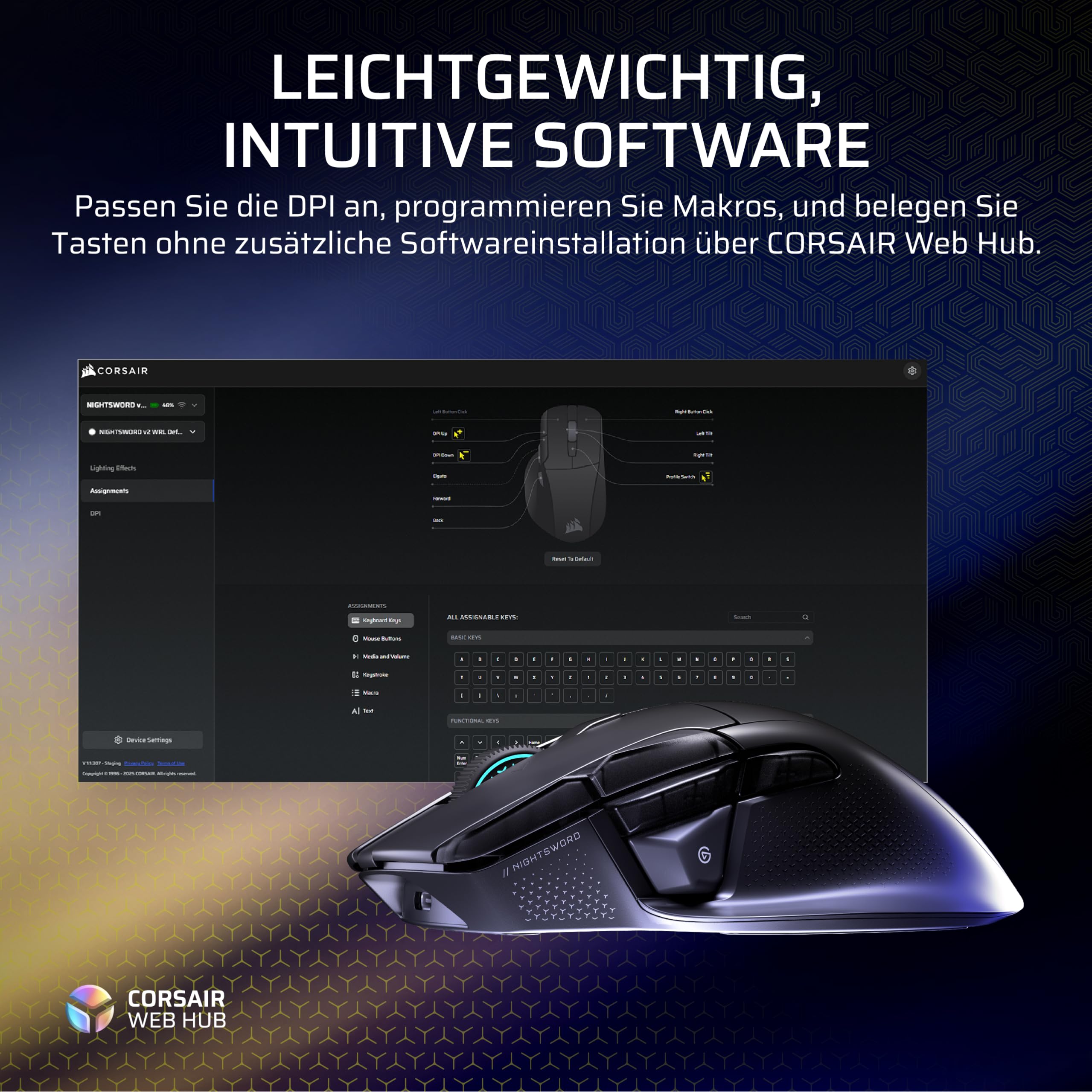 Corsair NIGHTSWORD v2 Wireless SD Gaming-Maus – Schwarz | Stream Deck-Taste, 8000Hz Hyper-Polling, 33K DPI, Ergonomisches Design, Bis zu 170 Stunden Akkulaufzeit