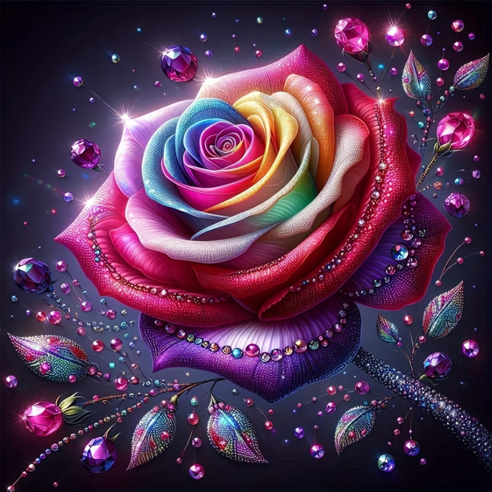 Poetrydraw Gem Rose Full Diy 5D Round Drill Diamond Art Painting Kits For Adults/Beginners Home Decor Diamond Art Paintings Picture Arts Craft 40X40cm (Gem Rose)