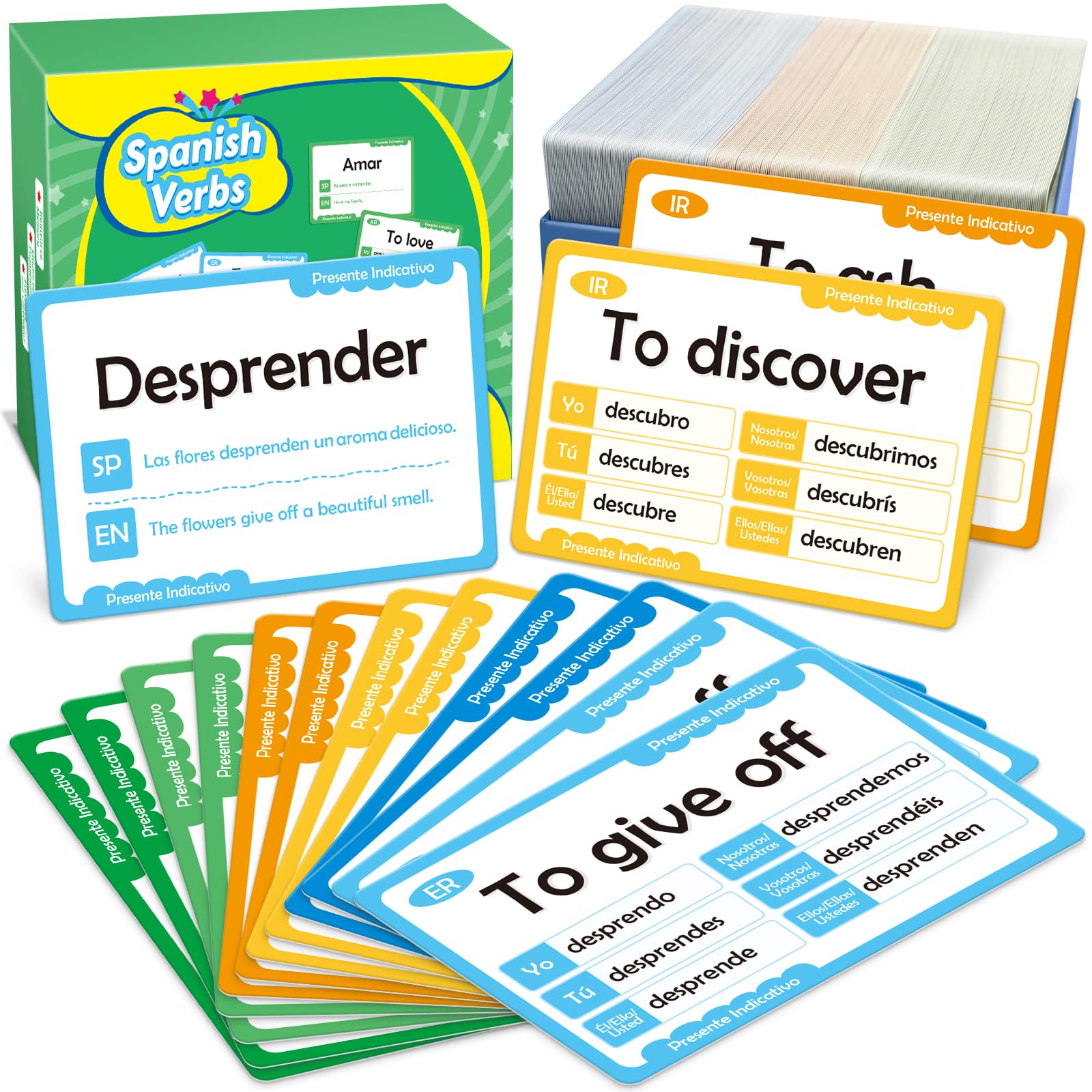 280 Spanish Vocabulary Flashcards,Learn Spanish for Adults and Kids Beginners, Verbs Conjugation&Phrases&Sight Words for Everyday Conversation,Bilingual Language Learning Flash Cards