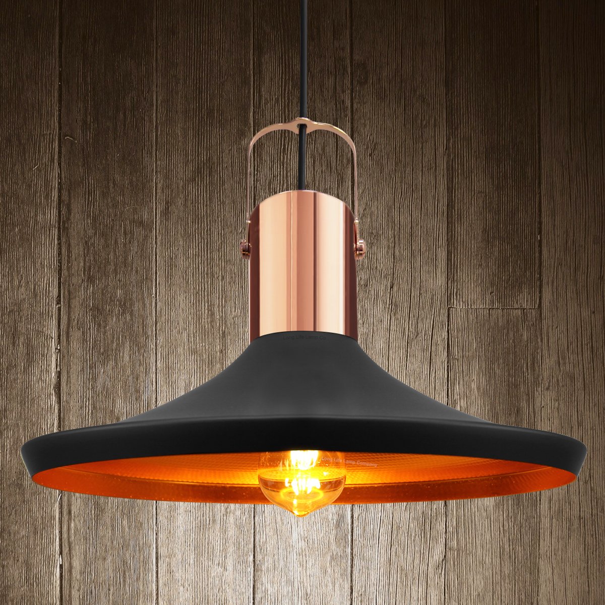 Long Life Lamp Company Gold Industrial Pendant Light Black Metal Ceiling Light Shade Retro Finish Inner Lining M0031