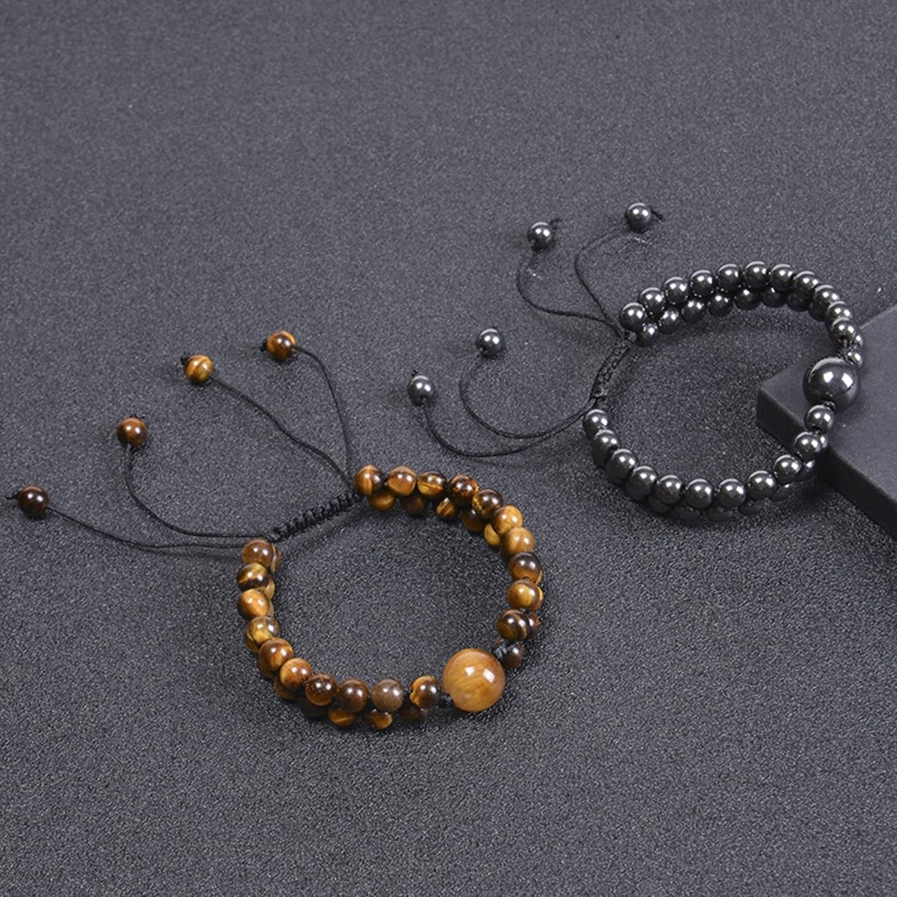 Braccialetti per Gioielli Pietra Naturale Intrecciata a Due Strati Regolabile per Lui e per lei, Bracciale Surfista in Vere Pietre Naturali da 6 mm, Ottima Idea Regalo Fatto a Mano - 21 cm
