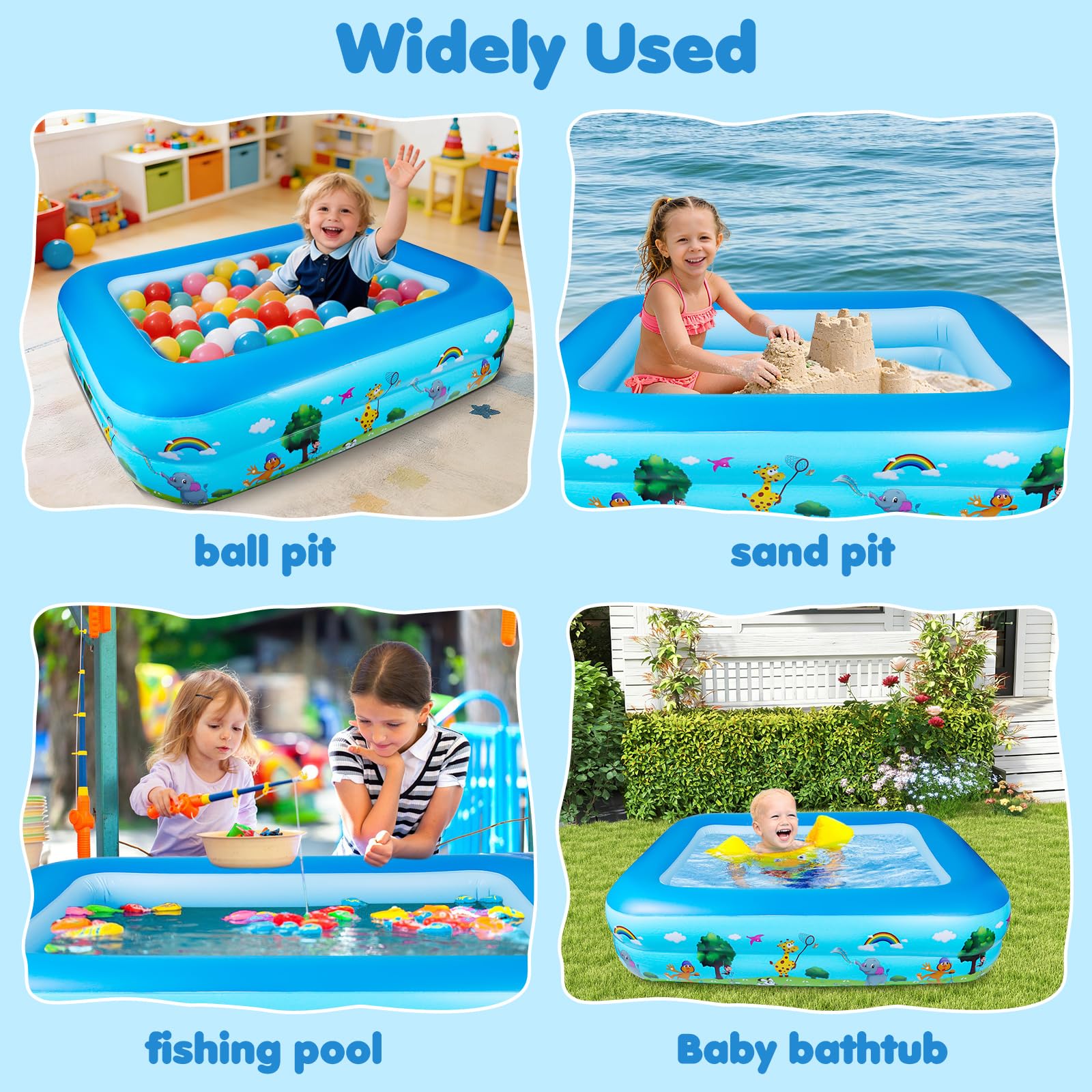 Piscina Gonfiabile, 108 x 80 x 28 CM Piscina Gonfiabile Bambini, Piscina per Bambini, Piscinas 2 Anelli, Piscina Baby Rettangolare, per Cortile, Giardino, Interno, Esterni
