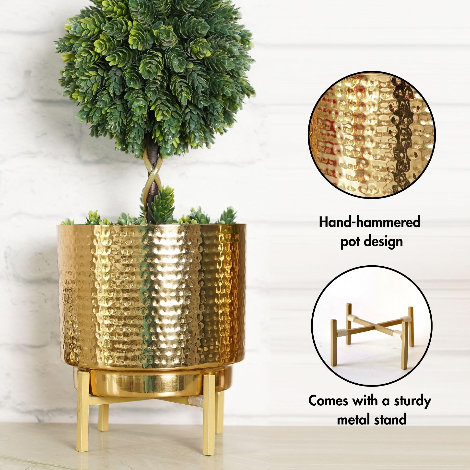 BEHOMA Hammered Gold Metal Indoor Planters Set - Set of 2 1