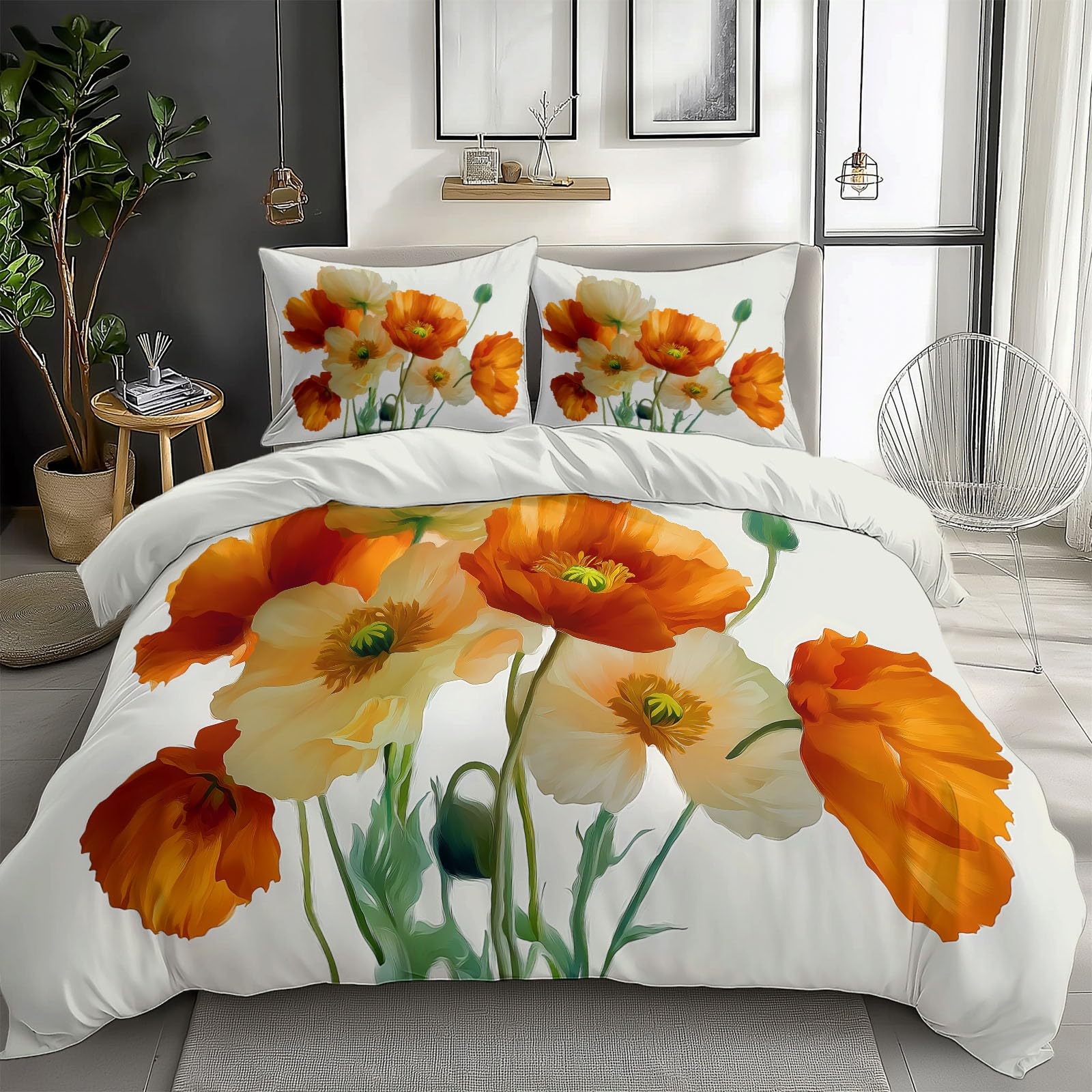 Housse de Couette Coquelicot 140x200 cm avec sa taie d'oreiller pour lit enfant 1 personne