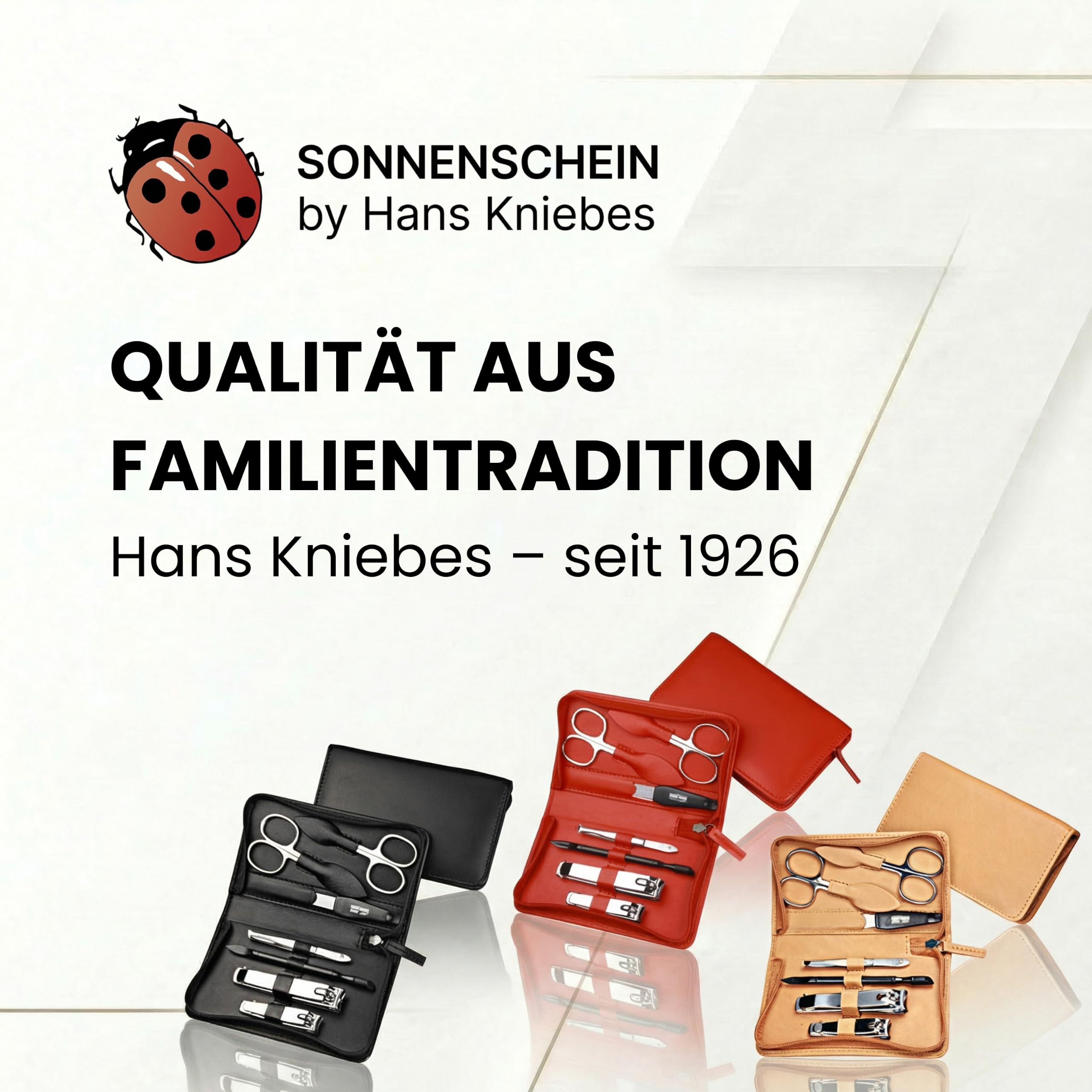 Hans Kniebes Maniküre Set 6-teilig Edelstahl Rostfrei - Nagelpflegeset für Damen und Herren im Leder Etui - Inkl. Nagelschere, Nagelfeile, Nagelhautentferner - Pediküre Set & Fußpflege Set