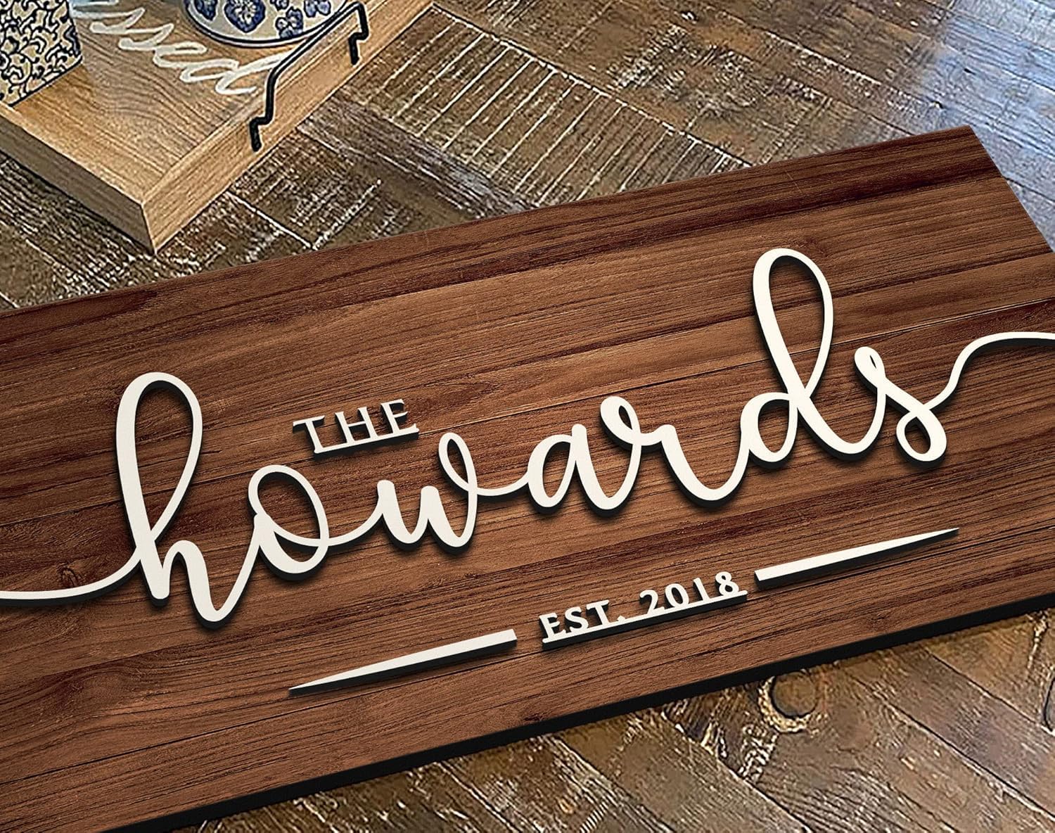 Name plate for home entrance outdoor | Name plate | Wood Personalized NamePlate with 3D Letters | Door nameplates | Custom NamePlate For Home, Office and Outdoor Entrance | 15X30 cm | Wooden | Housewarming Gifts | White Acrylic 3D Letters — Amazon image 3