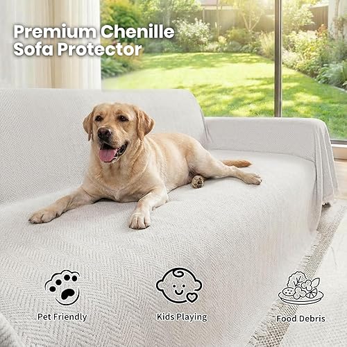 Miniatura 14 de Nobildonna Funda de felpilla lavable para sofá de 3 plazas, funda protectora de muebles para sala de estar, beige, 71 x 134 pulgadas Beige,Marfil