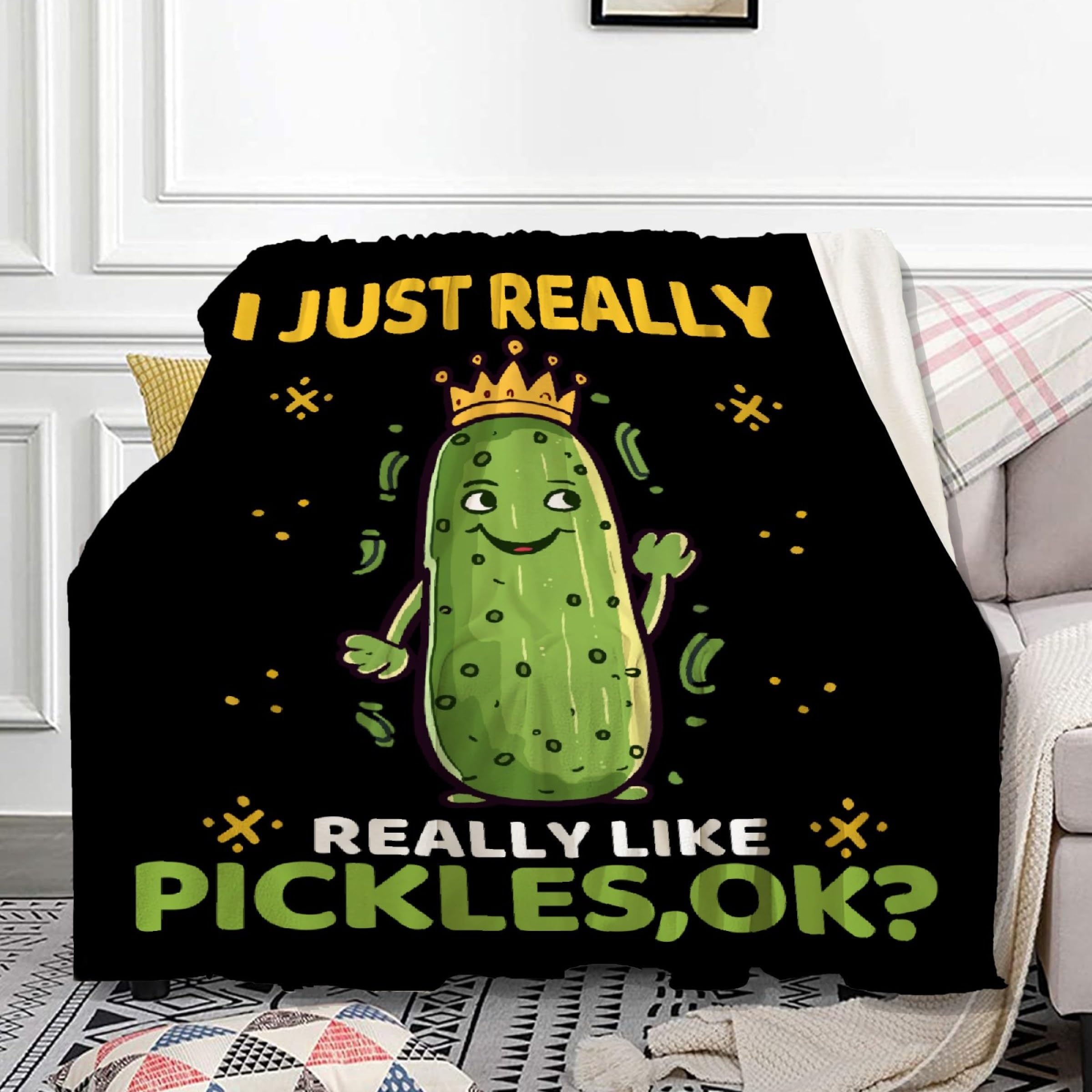 ZOE DAVISON I Just Really Like Pickles Ok Throw Blanket,Flannel Blankets for Bed Sofa Couch Lightweight Cozy Warm Fluffy Plush Lightweight Quilt 50 x 40 in S for Kids