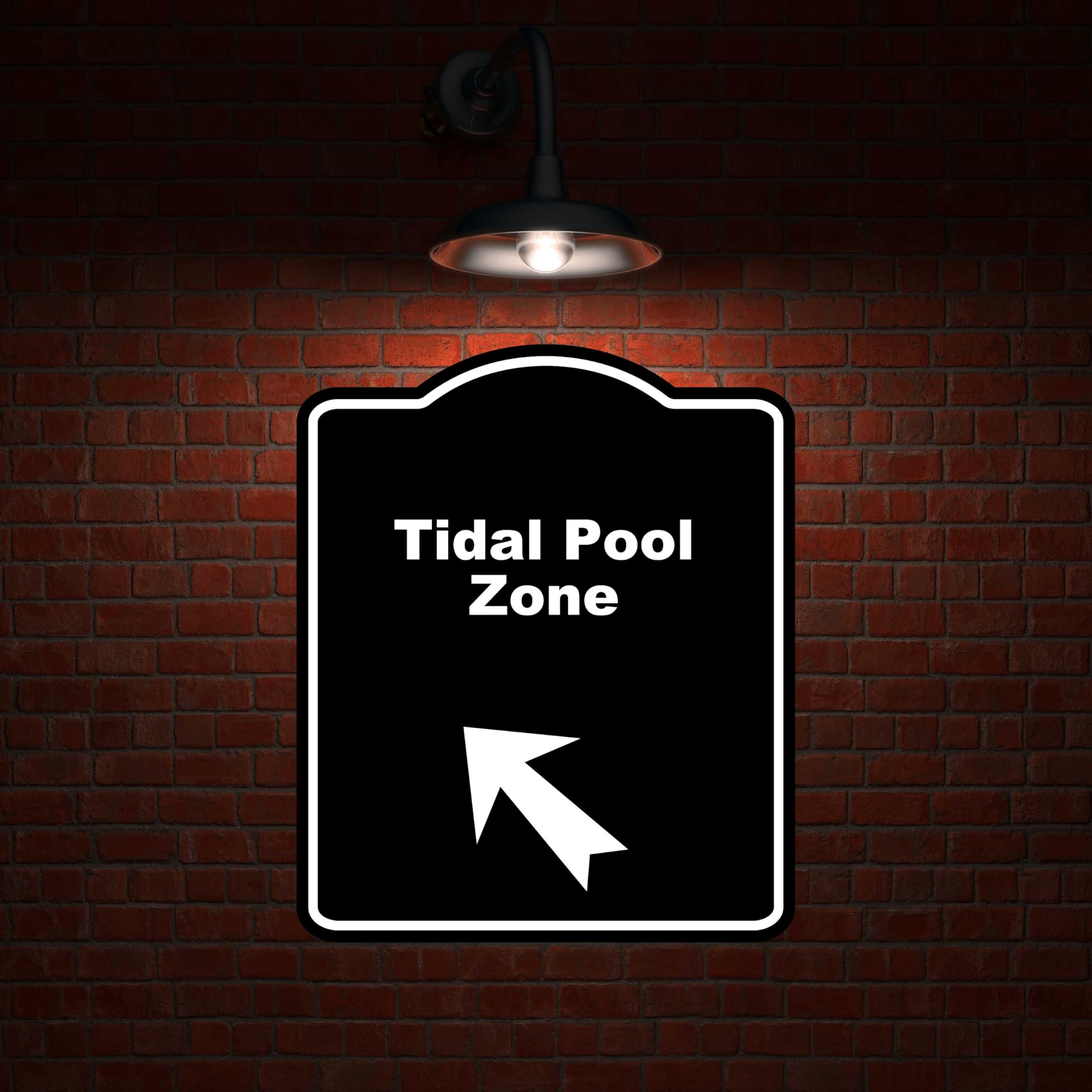 Tidal Pool Zone Black Sign Arrow Up Left Aluminum Composite Sign 8.5 x 10 inches