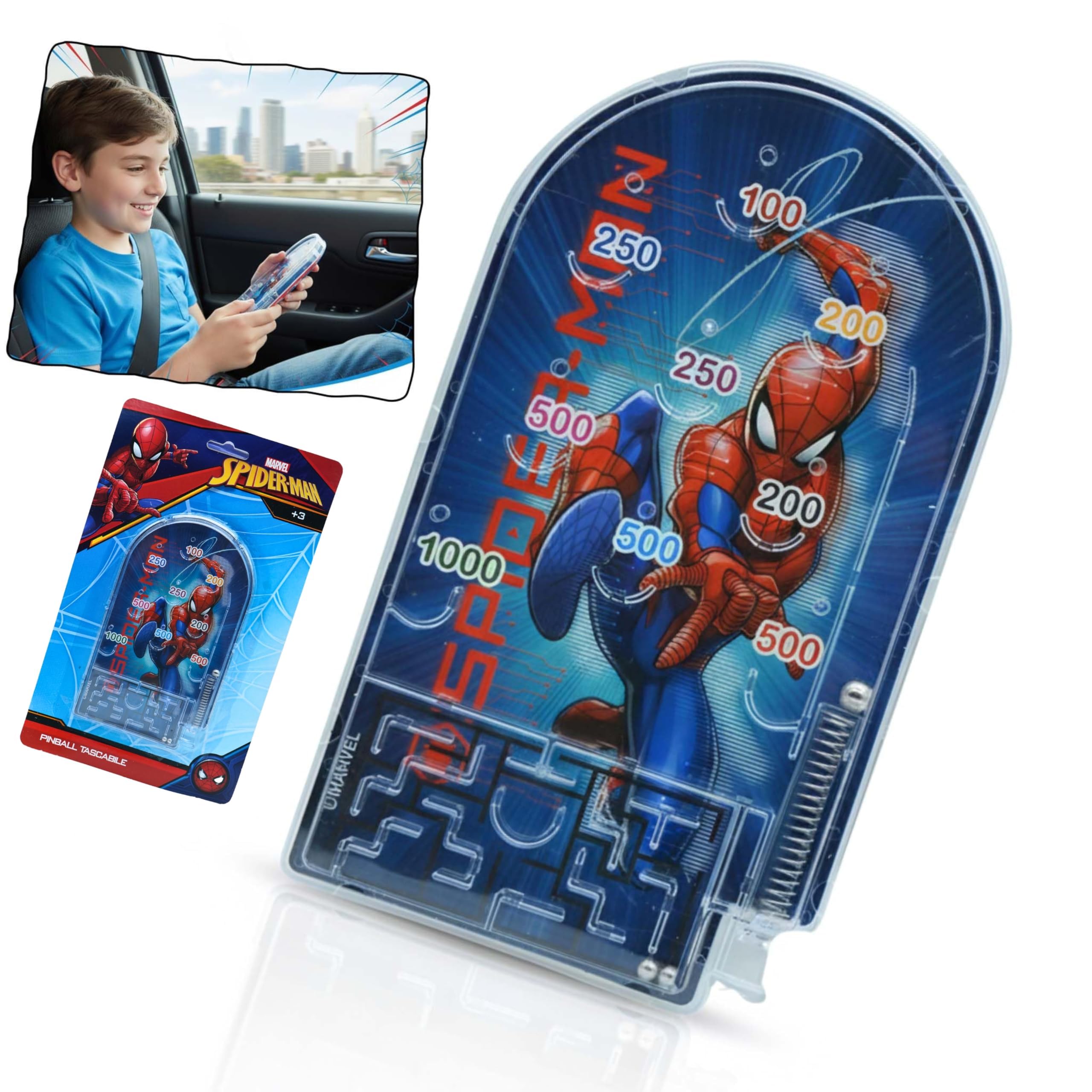 Spiderman Handheld Pinball Game 16cm Kids Travel Game Mini Arcade Toy Pocket Game Party Bag Filler Stocking Stuffer Screen Free Fun Educational Toy for Boys Girls Age 4 Plus