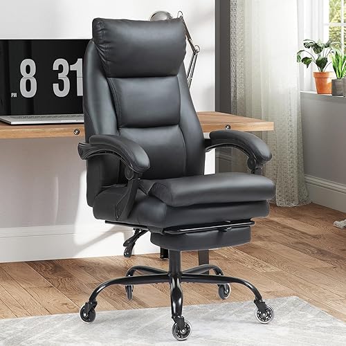 Miniatura 6 de Bonzy Home Silla de oficina reclinable con reposapiés, silla ejecutiva ergonómica de respaldo alto con reposapiés, ruedas silenciosas superiores,