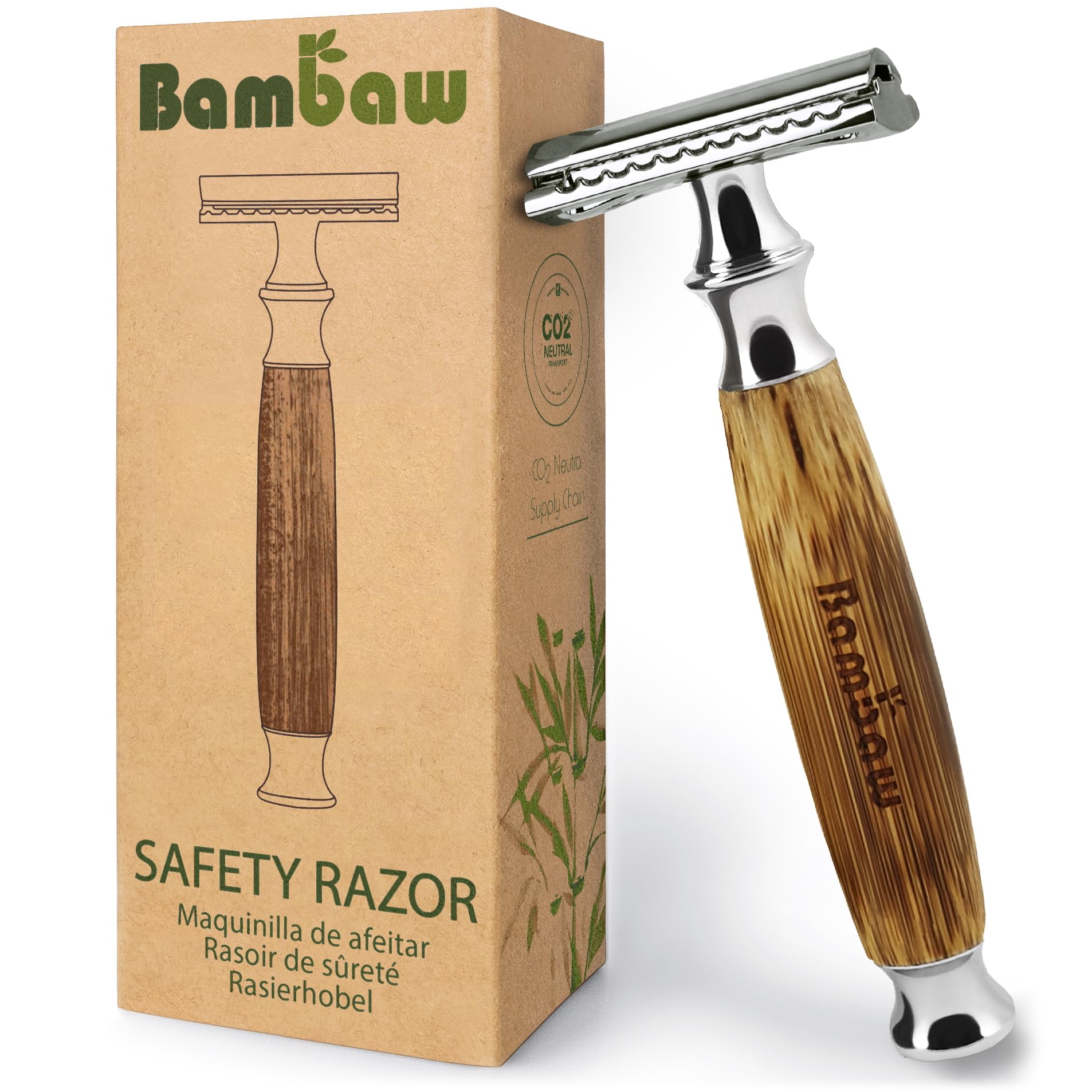 BambawDouble Edge Safety Razor | Bamboo Razors | Classic Style | Bamboo & Stainless Steel | Unisex Adult