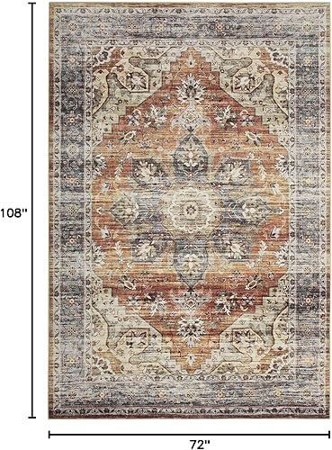 Miniatura 26 de COZYLOOM Alfombra de área de 2 x 6 pies, tribal, envejecida, para entrada, medallón vintage, alfombra para interiores, alfombra de pelo bajo, suave