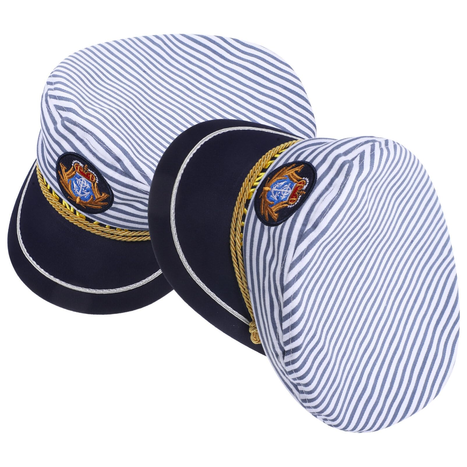 Cappello da Capitano a Righe Blu per Ragazzo Ragazza 2 Pezzi Regolabile | Taglie Adulto 58cm e Ragazzo Ragazza 54cm, per Scena e Festa, Stile Berretto Dettagli a Strisce