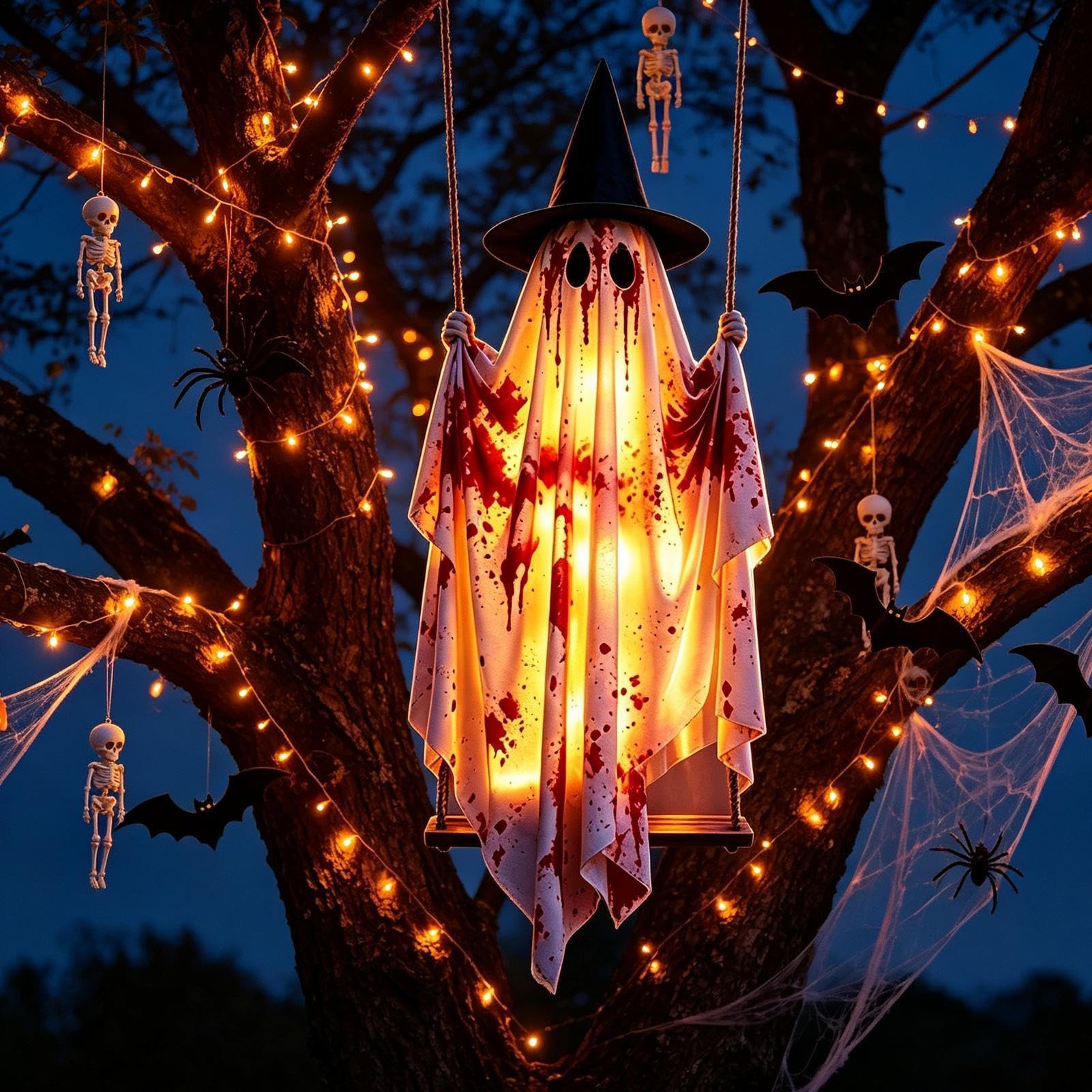 Fantasma di Halloween da Esterno Decorazione Luminosa Portico E Prato | Fantasma spaventoso oscillante cortile per Giardino Portico Cortile Patio Ramo d'Albero Grondaia Festa Casa Appartamento