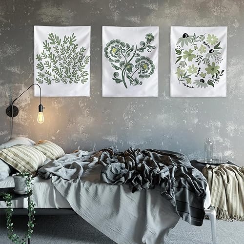 Miniatura 7 de Bonito tapiz para colgar en la pared, tapices de arte botánico verde, sala de estar, dormitorio, decoración del hogar, 15.7 x 19.7 pulgadas, paquete