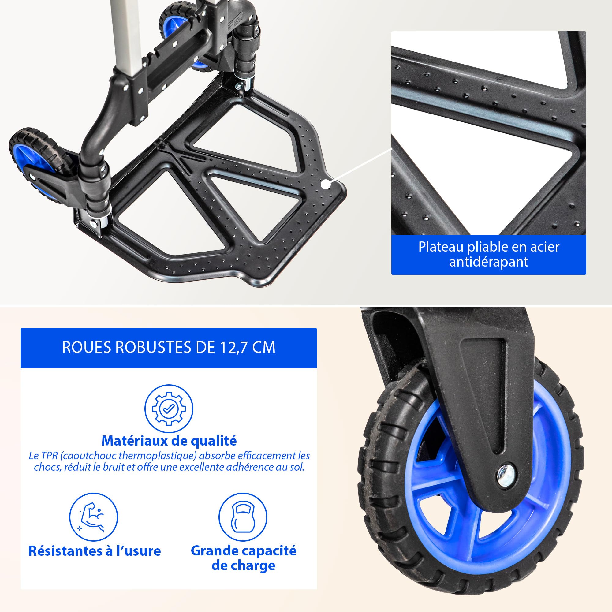 HOSTRÖM Diable Pliant en Aluminium, 2 Roues Diable Pliable Demenagement et Transport de matériau, Compact, léger, Charge Max. 60kg, Garantie 5 Ans
