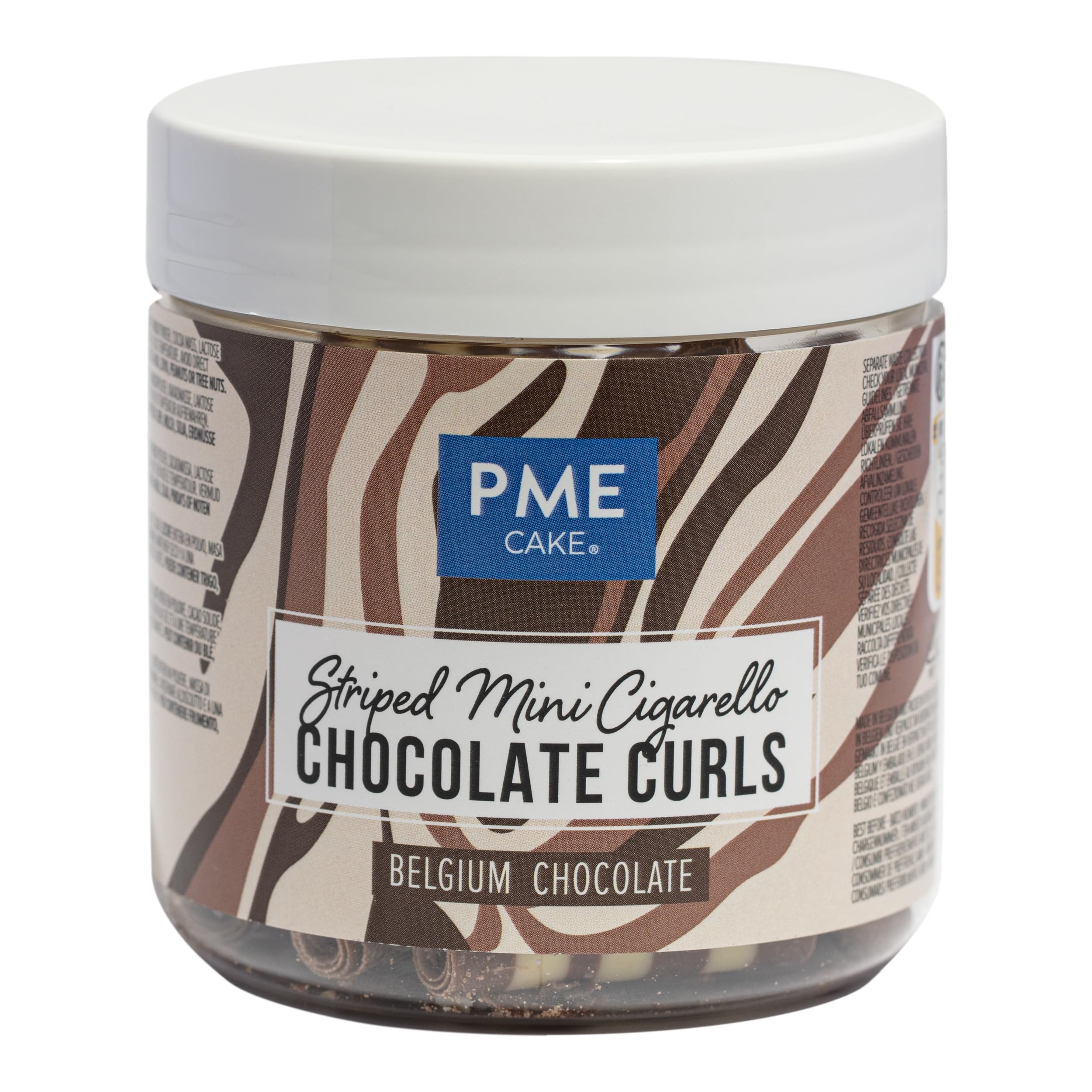 PME Belgian Chocolate Curls for Elegant Cake Decorating - Striped Cigarellos (100g)