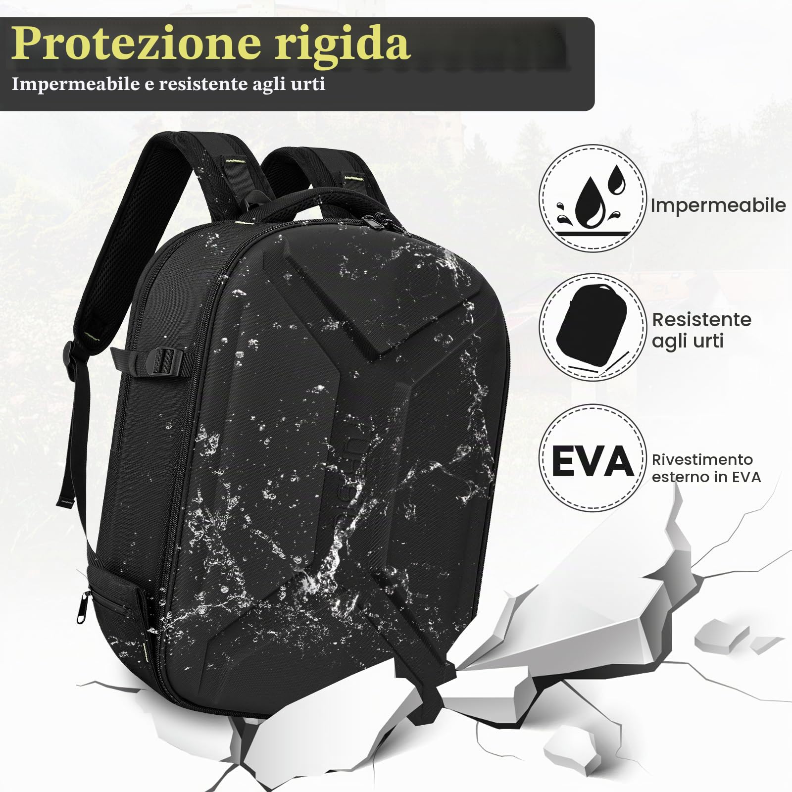 Zaino rigido per fotocamera, borsa per fotocamera fotografica, resistente all'acqua, antiurto, con supporto per treppiede e scomparto per laptop da 15,6 pollici, compatibile con Canon/Nikon