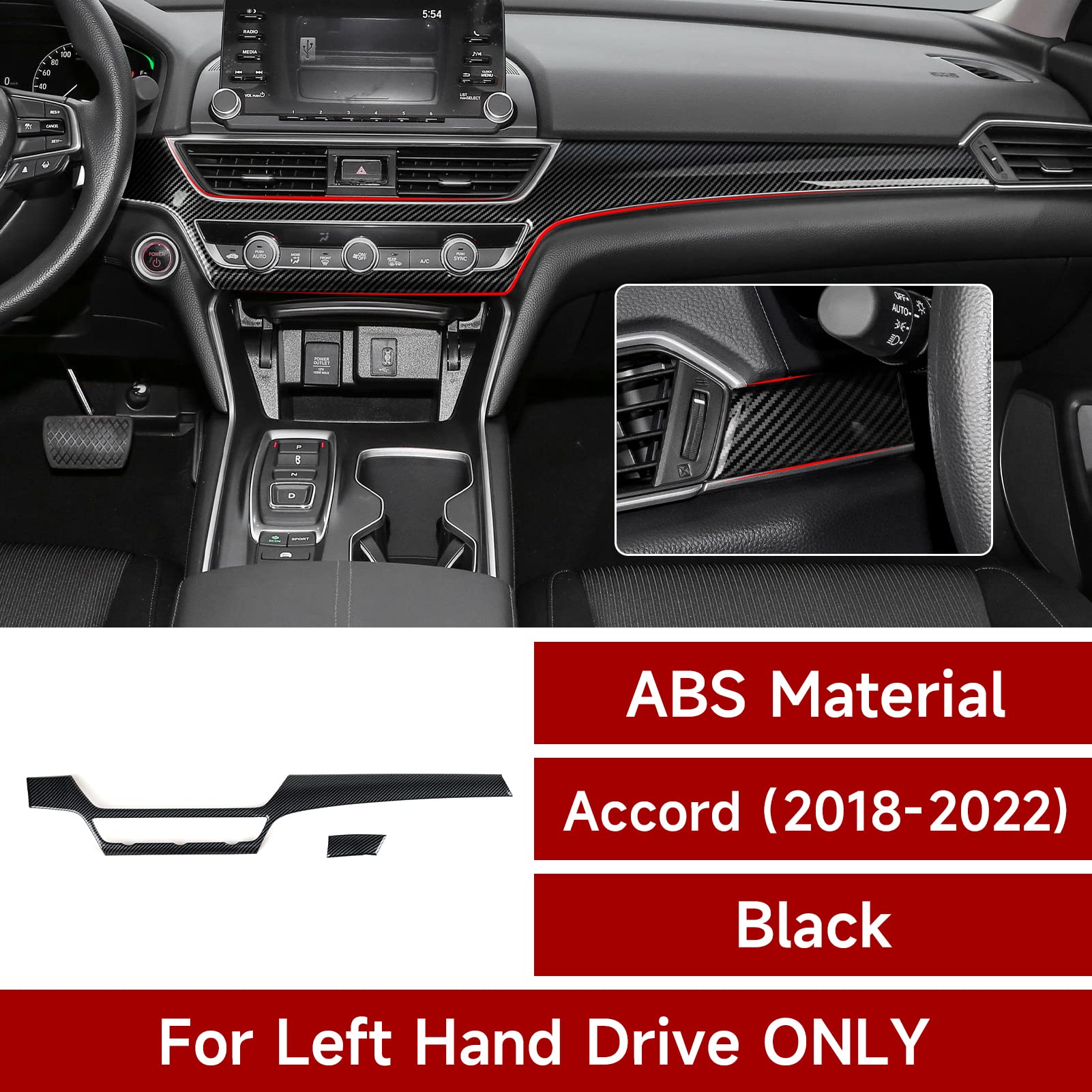 Samochodowa deska rozdzielcza konsoli środkowej AC przełącznik naklejki na przyciski do Honda Accord 2018 2019 2020 2021 2022 akcesoria 10. generacji naklejki z włókna węglowego ABS