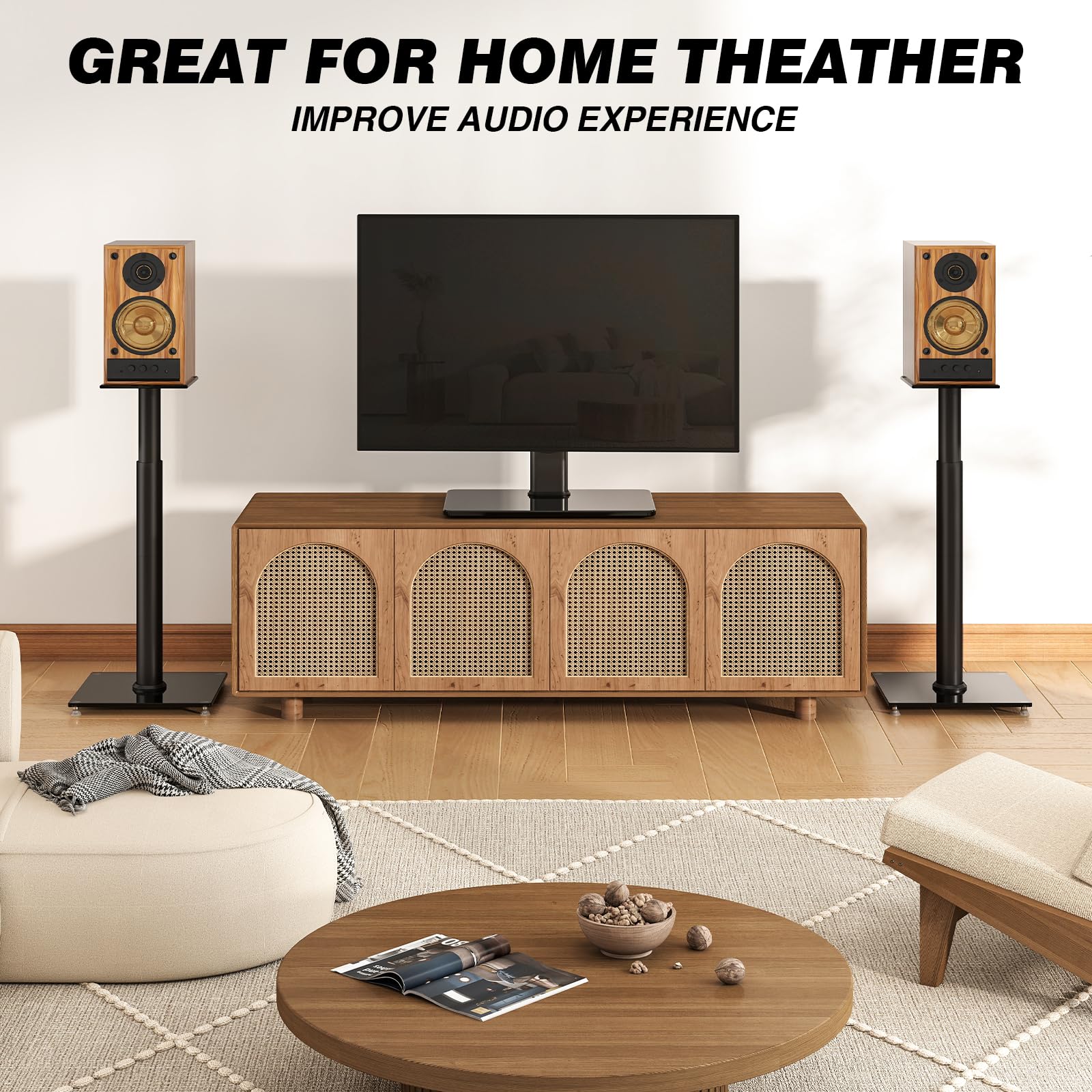 5Rcom Lot de 2 supports de haut-parleur universels pour son surround - Hauteur réglable de 830 mm à 1100 mm chacun - Capacité de 5 kg - Gestion des câbles - Assemblage facile - Noir