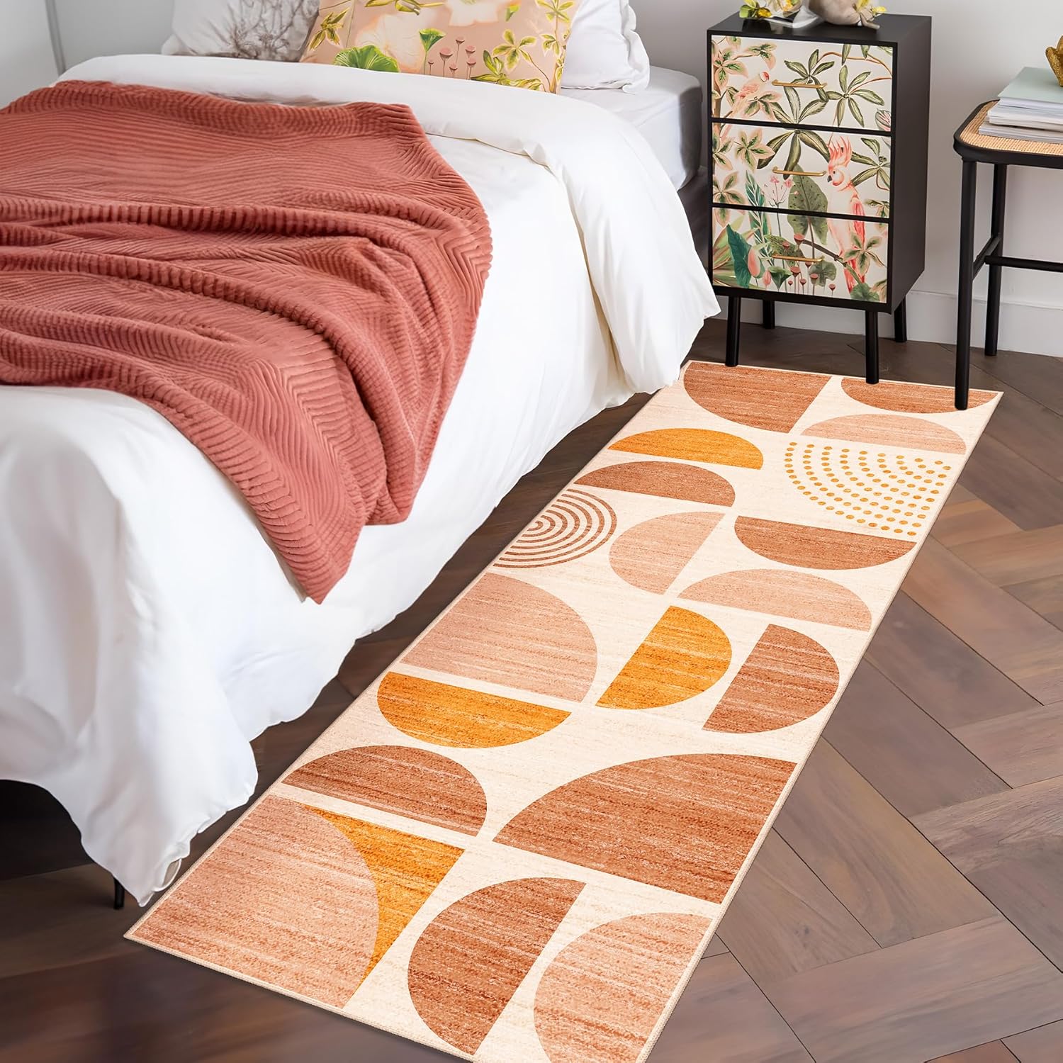 MUJOO Boho Runner Rug Washable,2x6 Area Rugs for Hallways Kitchen Bathroom Bedroom Entryway,Non Slip Carpet Long Mat Indoor,Soft Modern Abstract Bohemian Orange - Image 3