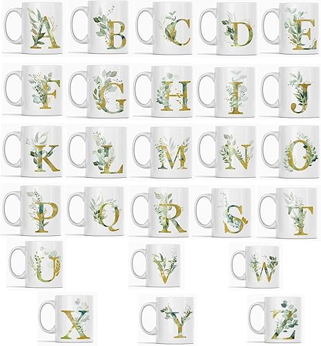 Miniatura 4 de Taza de café AlphaN con letra gráfica N  Letra alfabeto monograma N  oro brillante cualquier letra floral alfabeto té café caliente taza de