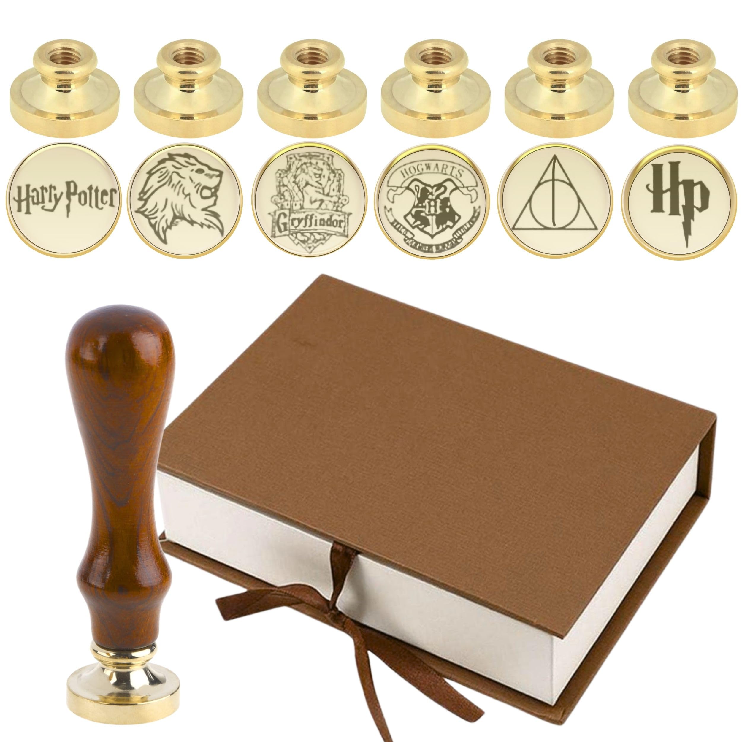 Sealing Wax Stamp Kit - Vintage Envelope Seal Press Heads and Hand for Adults Sealing Set with Vintage Wooden Handle Seal Wax Stamp for Craft and Gift Harry Potter Set 2 (6PCS) Multicolored