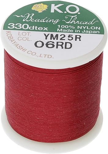 KO Hilo de cuentas de nailon, color rojo intenso, preencerado japonés 100% nailon, 330TEX, cables anudados resistentes a enredos, carrete de 164.0