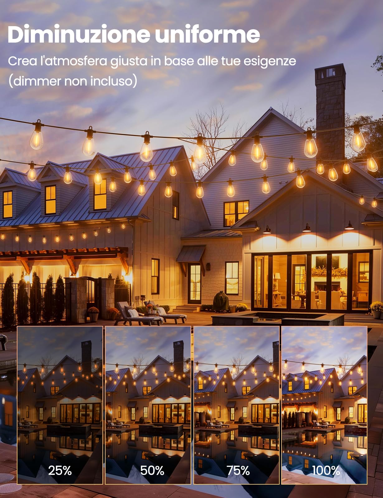 ZOTOYI 120FT LED Catena Luminosa Esterno IP65 Impermeabile - S14 Catena di Lampadine da Esterno ​Decorazioni natalizie/festività, ​Balconi urbani, ​Hotel/B&B, ​Feste a tema