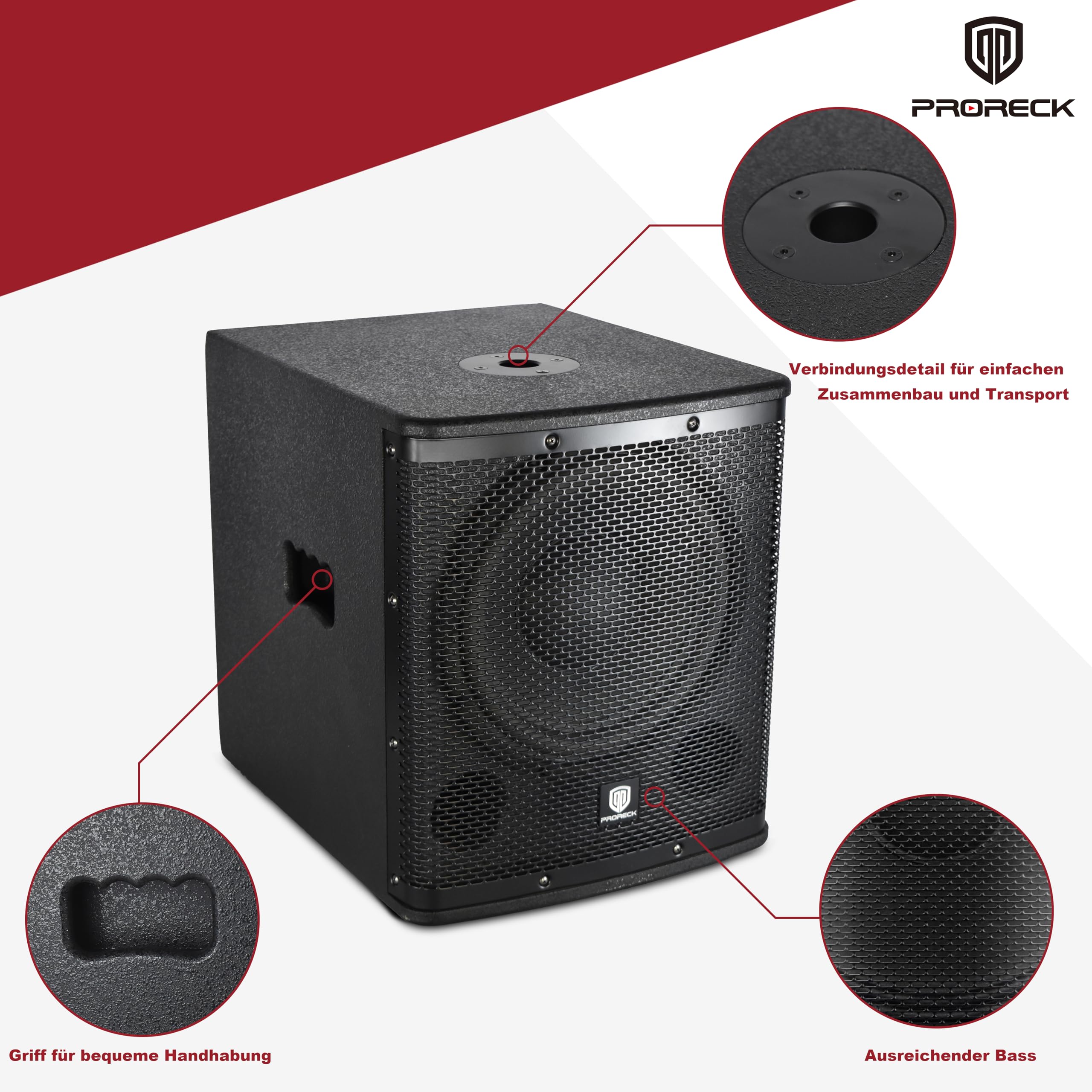 PRORECK SP-15X Aktiver PA-DJ-Subwoofer 15 Zoll 2000W PMPO mit Class-D-Verstärker, 3 DSP-Voreinstellungen (Monitor/Bassverstärkung), Schwarz für Hochzeiten/Partys/Konzerte/Kirchen (1 Subwoofer)