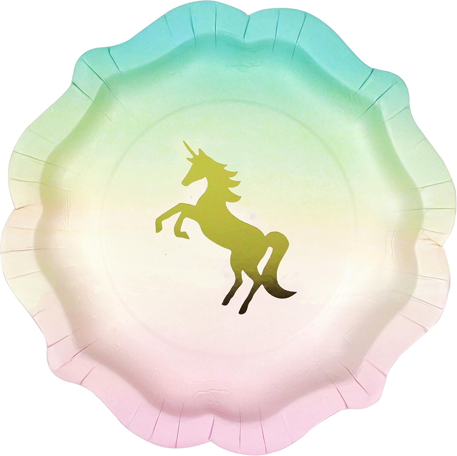 Talking Tables Unicorn Paper Plates Birthday Party Baby Shower, Disposable, Gold and Pastel Colours, Pack of 12, Width 24cm, 9"