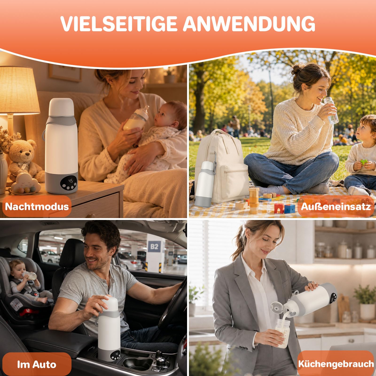 FUNYKICH Tragbarer Flaschenwärmer Baby, 100W Schnelles Erwärmen, 500ml Weiß