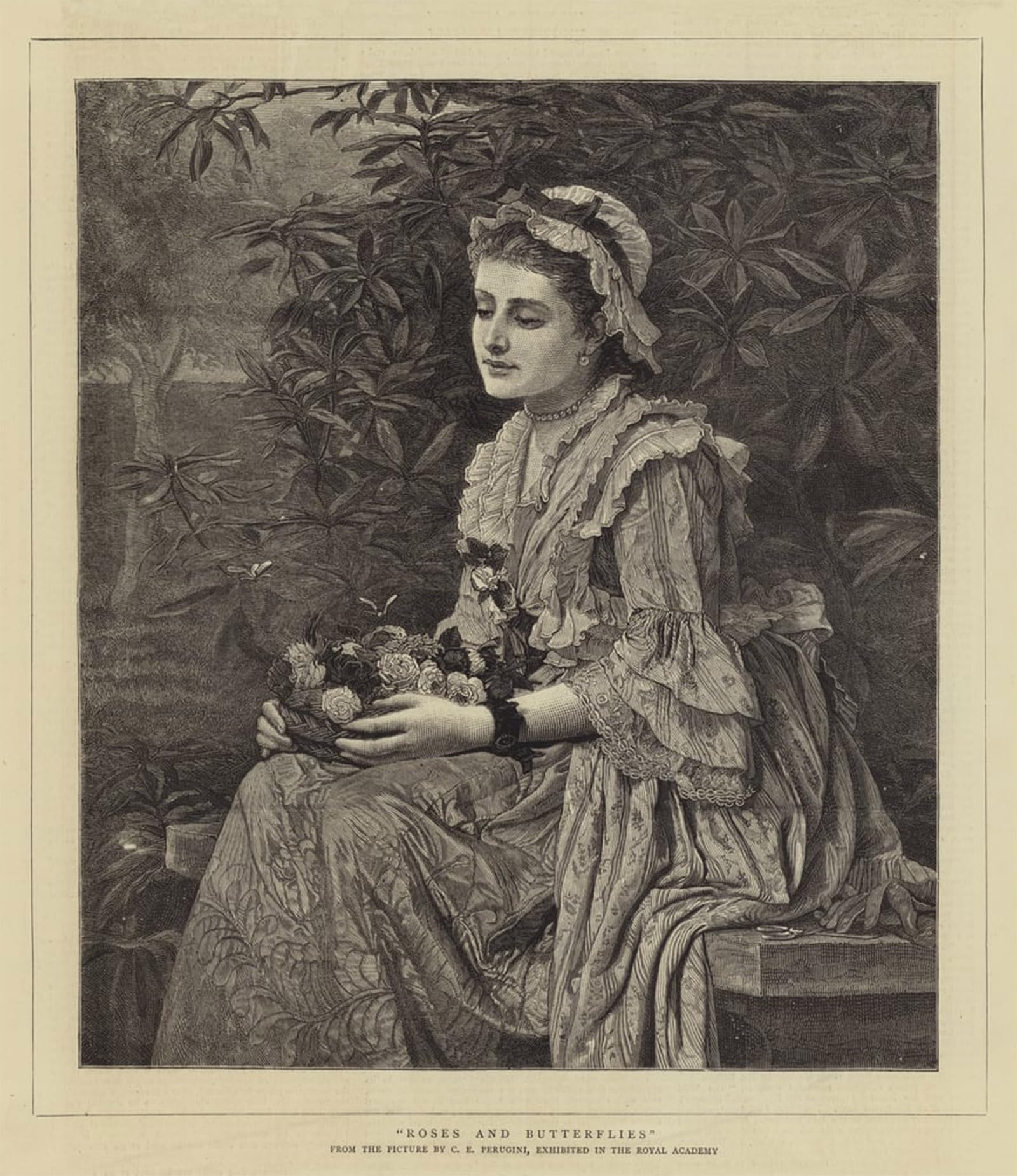ARTXLXXBN Famous Painting Canvas Artwork Graffiti Print Roses and Butterflies by Charles Edward Perugini Portrait Canvas Image for Home Decor 60x90cm