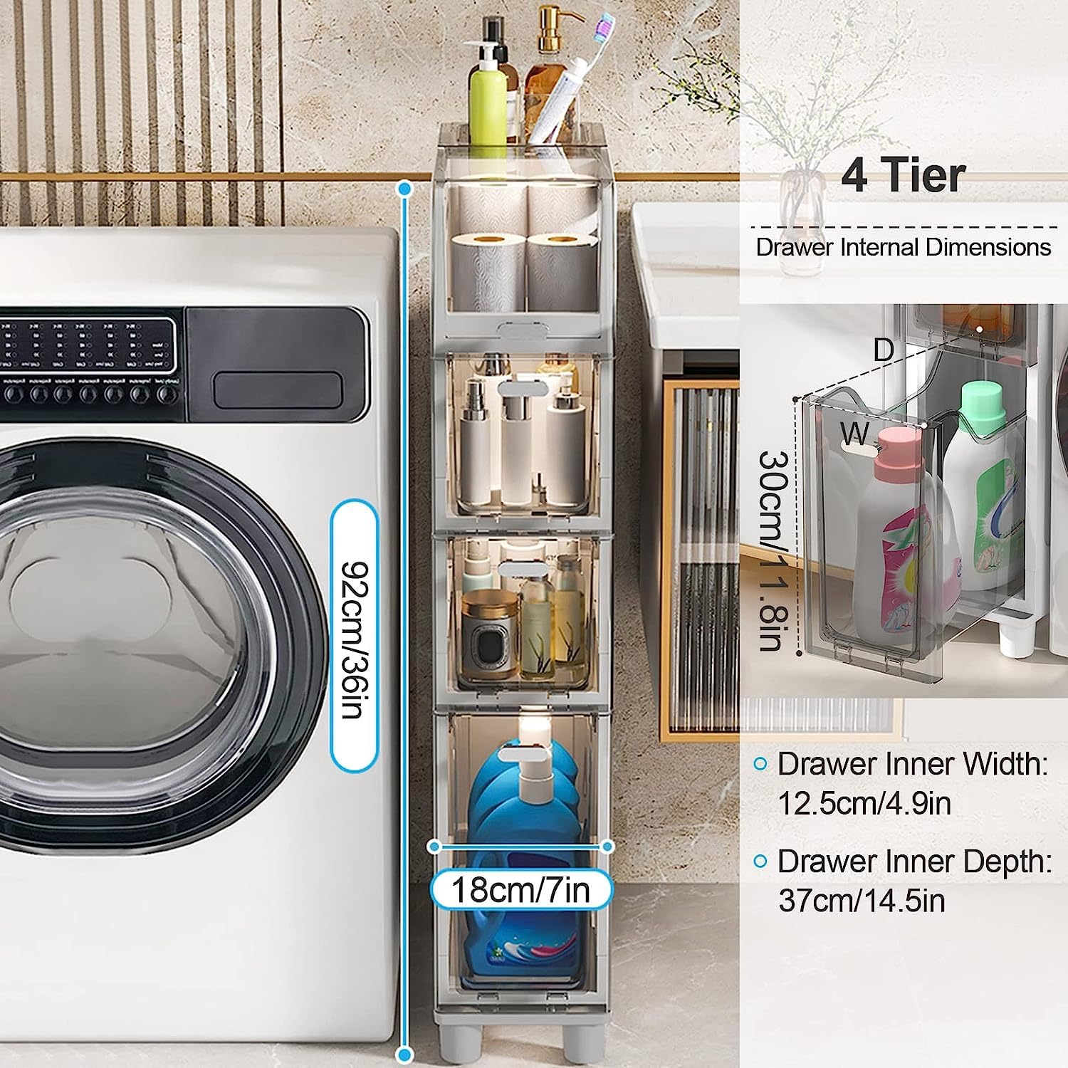 Gabinete de Almacenamiento de Piso de baño de 2/3/4 Niveles, gabinete de Inodoro Lateral de Gran Capacidad con cajones, Unidad de Organizador de Papel higiénico Estrecho para el hogar, baño