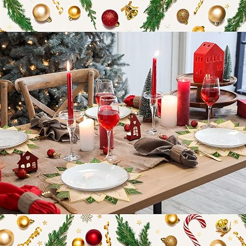 Miniatura 3 de 8 manteles individuales de Navidad de 16 pulgadas, redondos, rojos, blancos, verdes, bordados, manteles individuales de Navidad para el hogar,